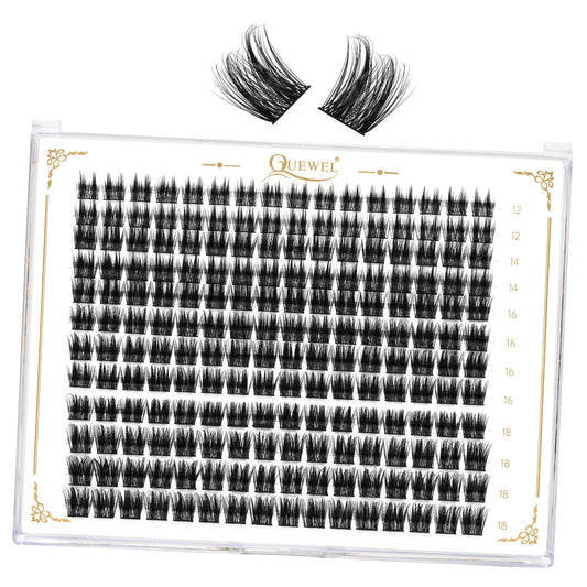 QUEWEL Lash Clusters 192Pcs Cluster Lashes Mix12-18mm DIY Eyelash Extension Individual Eyelashes Clusters Fluffy & Super Lightweight Lash Extension Clusters Natural Look (QU23-Mix12-18)