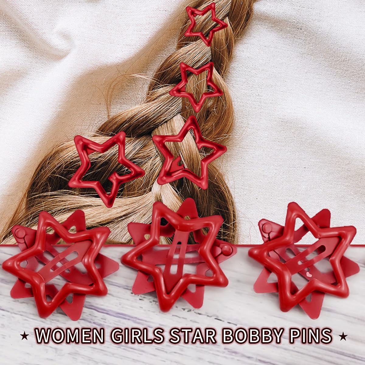 SeBneny Metal Star Hair Clips, Red Cute Small Hair Barrettes Y2K Star Hair Clips Hair Accessories, Non-slip Hollow for Kids Hairpin, Lovely Star Headpieces for Everyday Fashion and Party, 10PCS