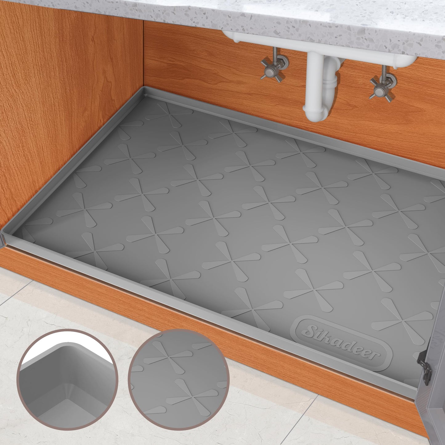 SIKADEER Under Sink Mat for Kitchen Waterproof, 22" x 22" Silicone Mat Cabinet Liner for Bathroom Under Sink Organizer with Raised Edge, Fits 24inch Standard Cabinet Under Sink Drip Tray Protector