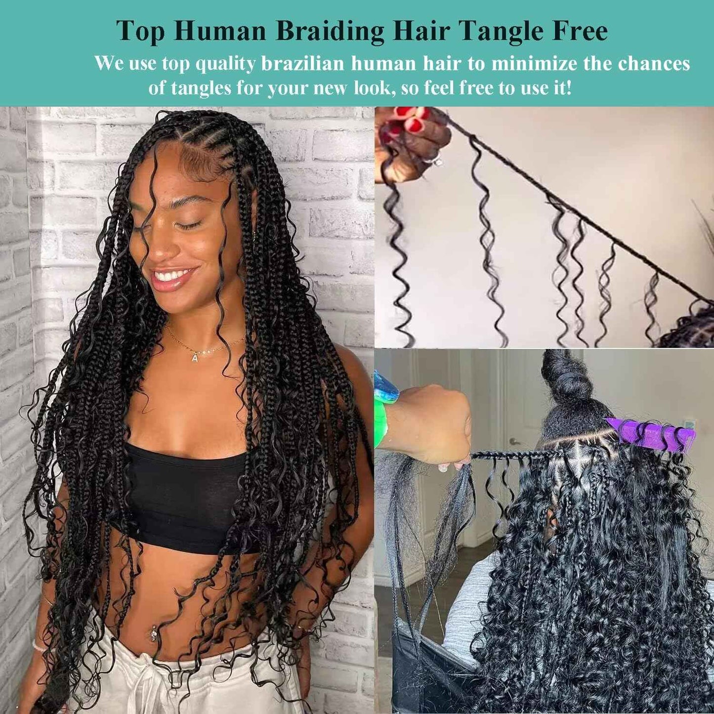 Human Braiding Hair for Boho Braids 110g 20 Inch Deep Water Wave Bulk Human Hair for Braiding No Weft 12A Wet and Wavy Curly Human Hair Extensions 2 Bundles/Pack Natural Color