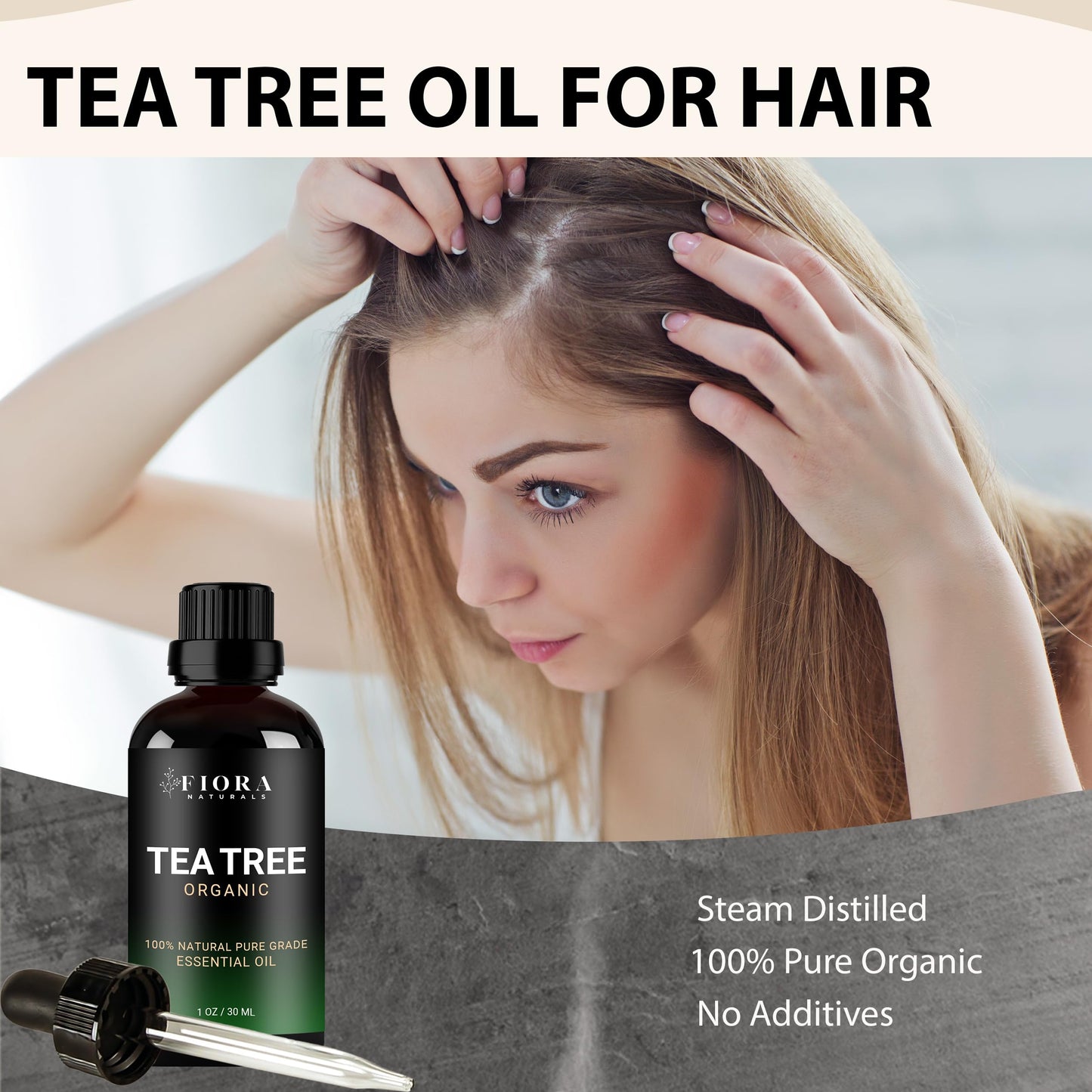 Tea Tree Essential Oil by Fiora Naturals- 100% Pure Organic Oil, for Face, Hair, Skin, Acne, Scalp, Foot and Toenails. Melaleuca Alternifolia, 1 oz /30ml