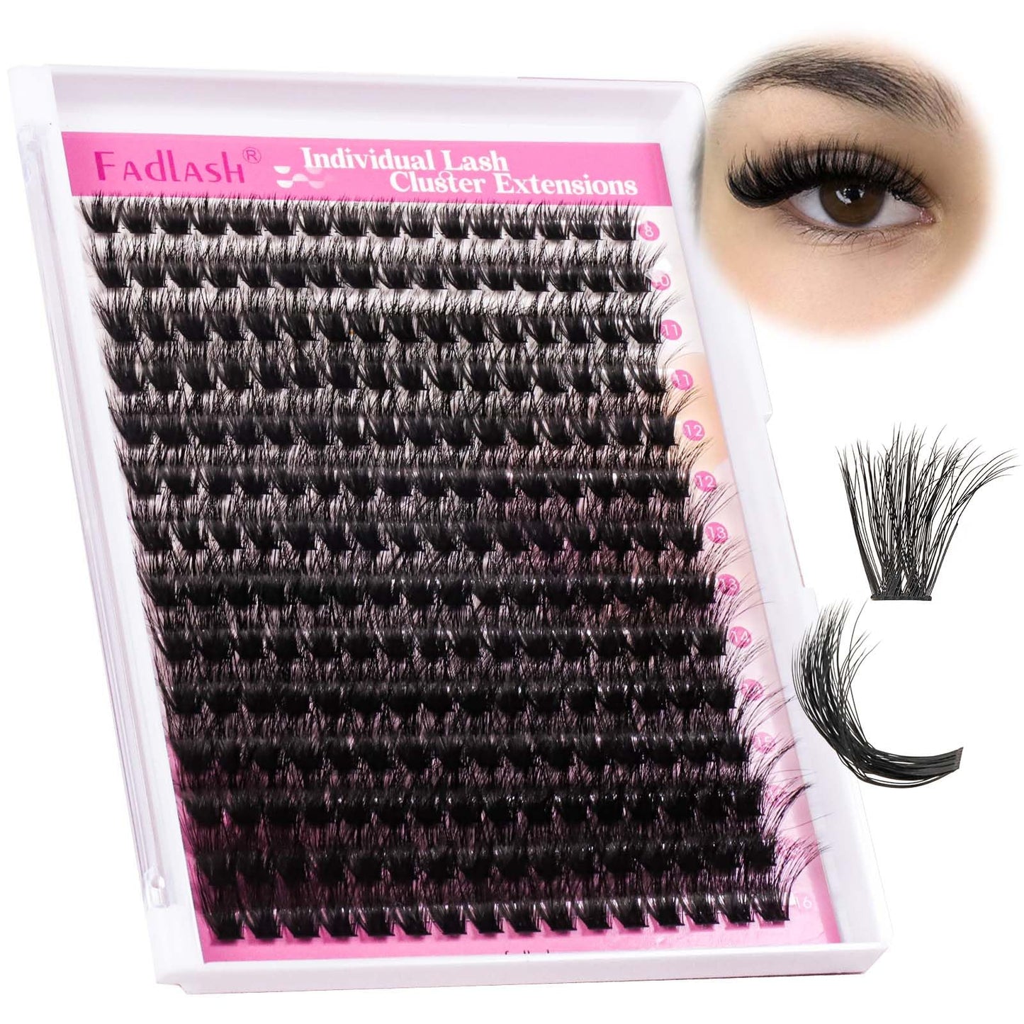 FADLASH Lash Clusters 100D Fluffy Eyelash Clusters 8-16mm Individual Lashes Cluster Eyelash Extensions 3D Effect Wispy Thick Lash Extension Clusters (100D-0.07-D, 8-16mm)