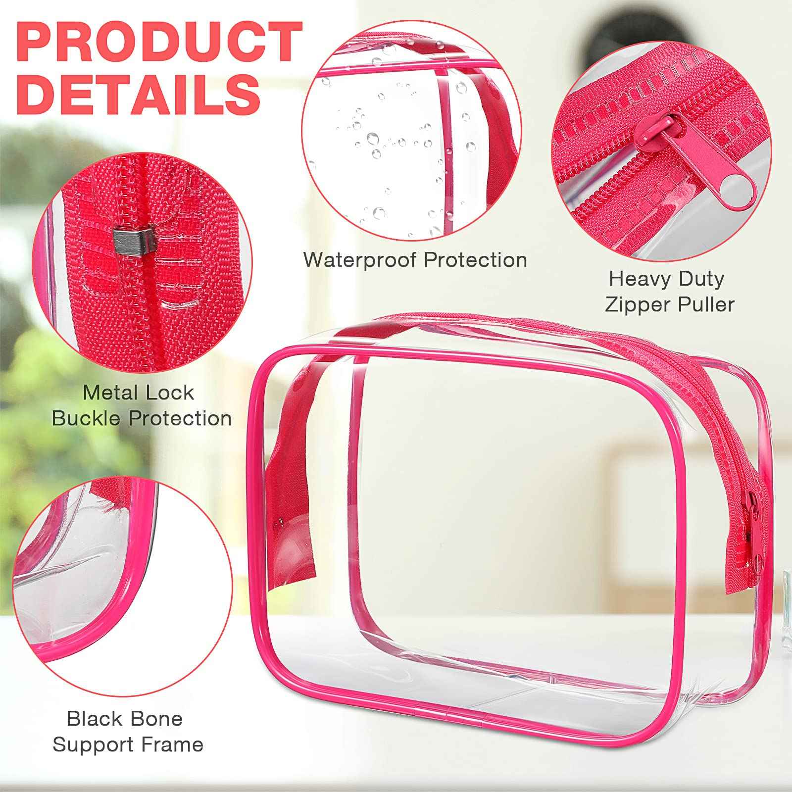 Reginary 16 Pack Clear Cosmetic Bag, Transparent Toiletry Bag Travel Pouch with Zipper Waterproof PVC Plastic Organizer Case for Women Men Traveling Vacation Organization Business Trip Home, 8 Colors