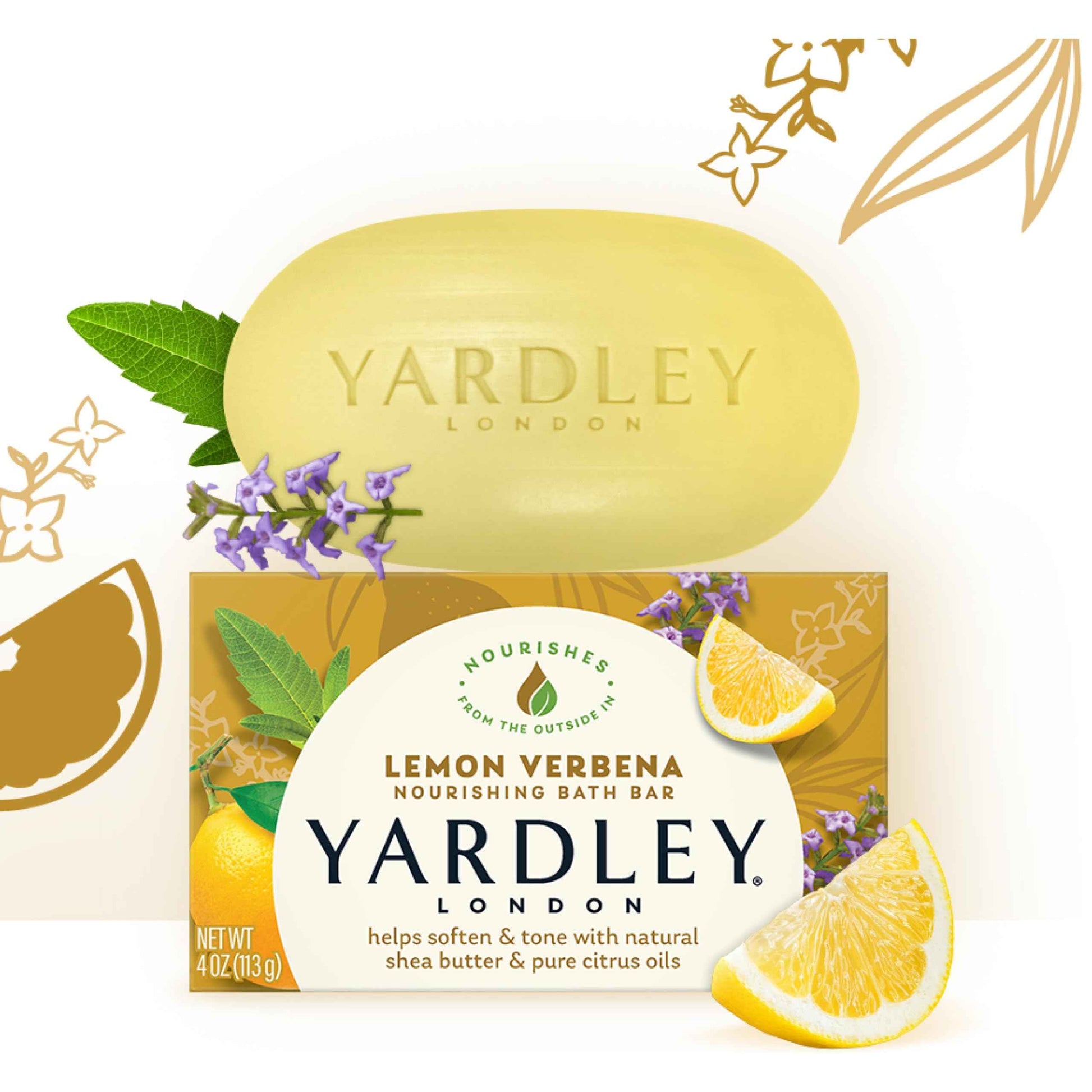 Yardley London Lemon Verbena with Shea Butter & Pure Citrus Oil Moisturizing Bar 4.25 ozr (Pack of 10)