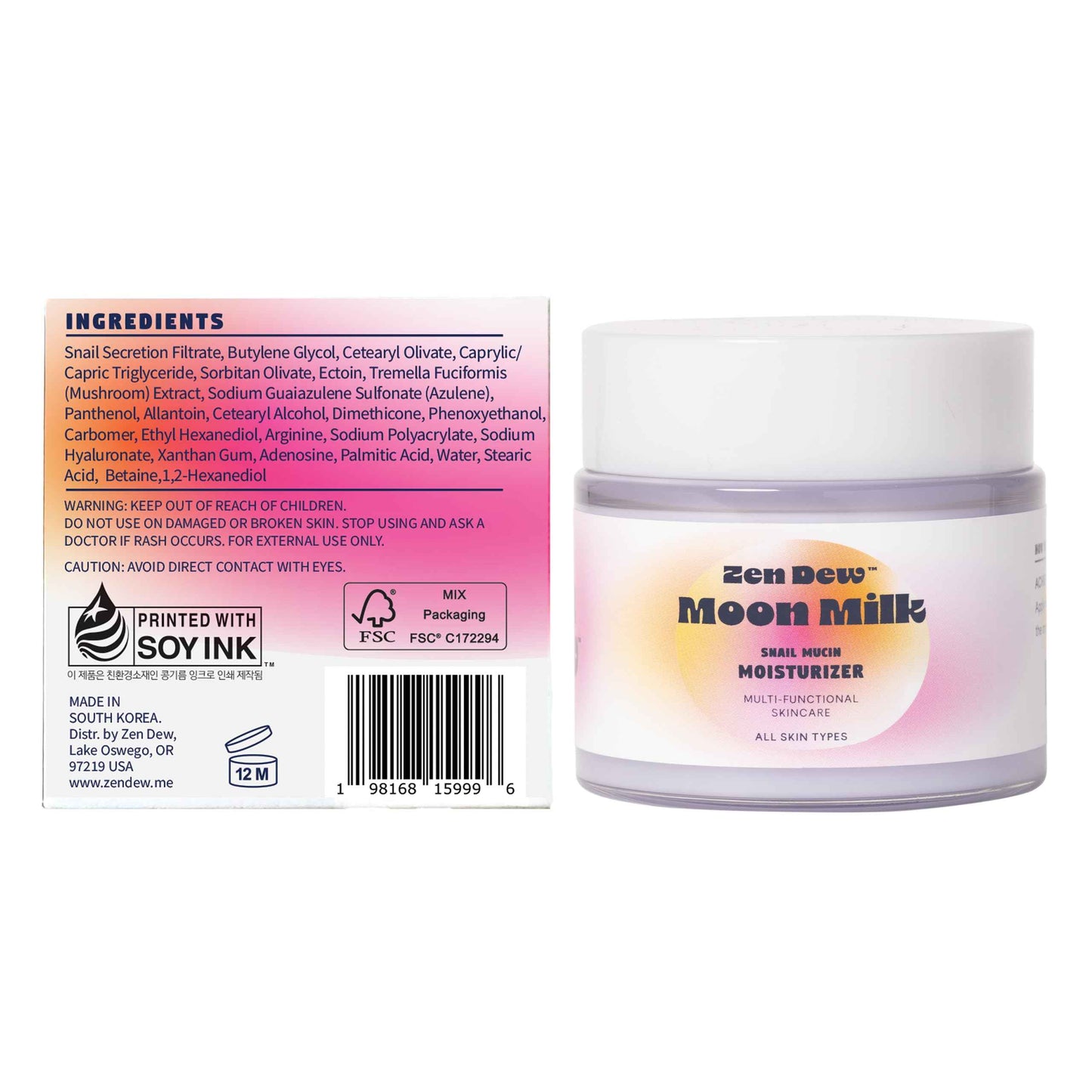 Zen Dew Moon Milk Snail Mucin Moisturizer Gel Cream (3.52 oz) Korean Snail Mucin Serum Cream that Replenishes Moisture & Leaves Skin Brighter, Plumper, Soothed & Smooth