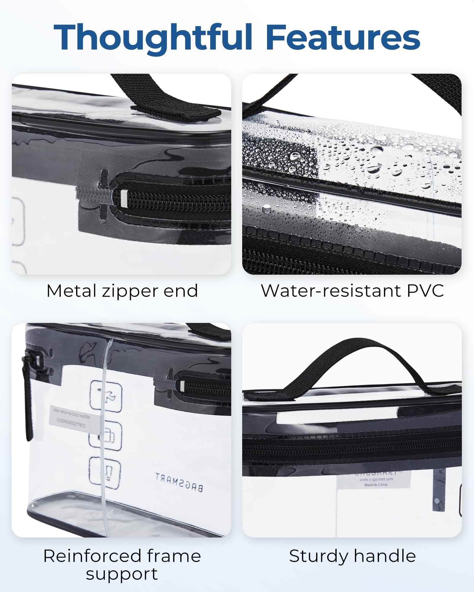 BAGSMART TSA Approved Toiletry Bag, 3 Pack Clear Makeup Cosmetic Bag Organizer, Quart Size Travel Bag for Toiletries, Carry-on Travel Accessories Essentials, Black-3pcs