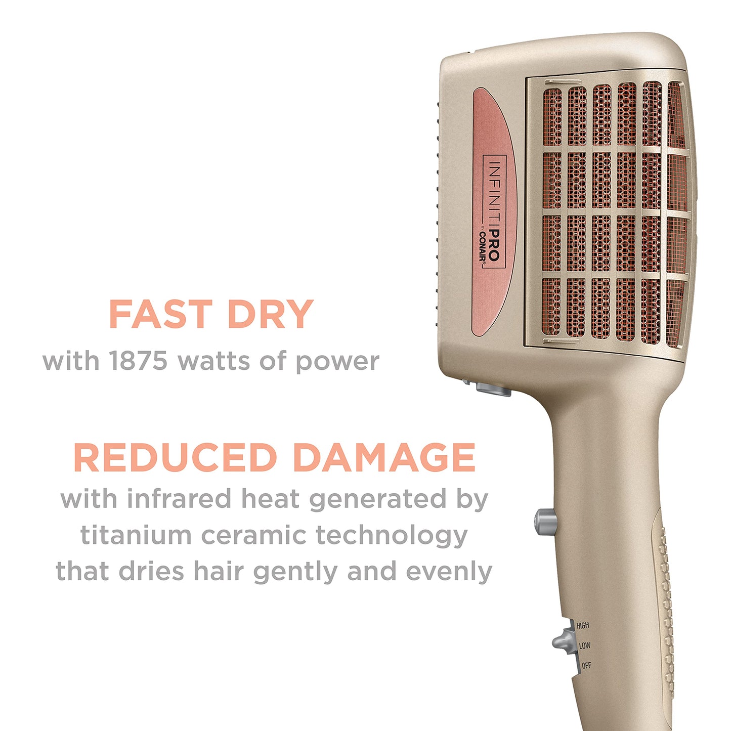 INFINITIPRO BY CONAIR 4-in-1 Frizz Free Styling Hair Dryer, 1875W Hair Dryer and 4 Attachments