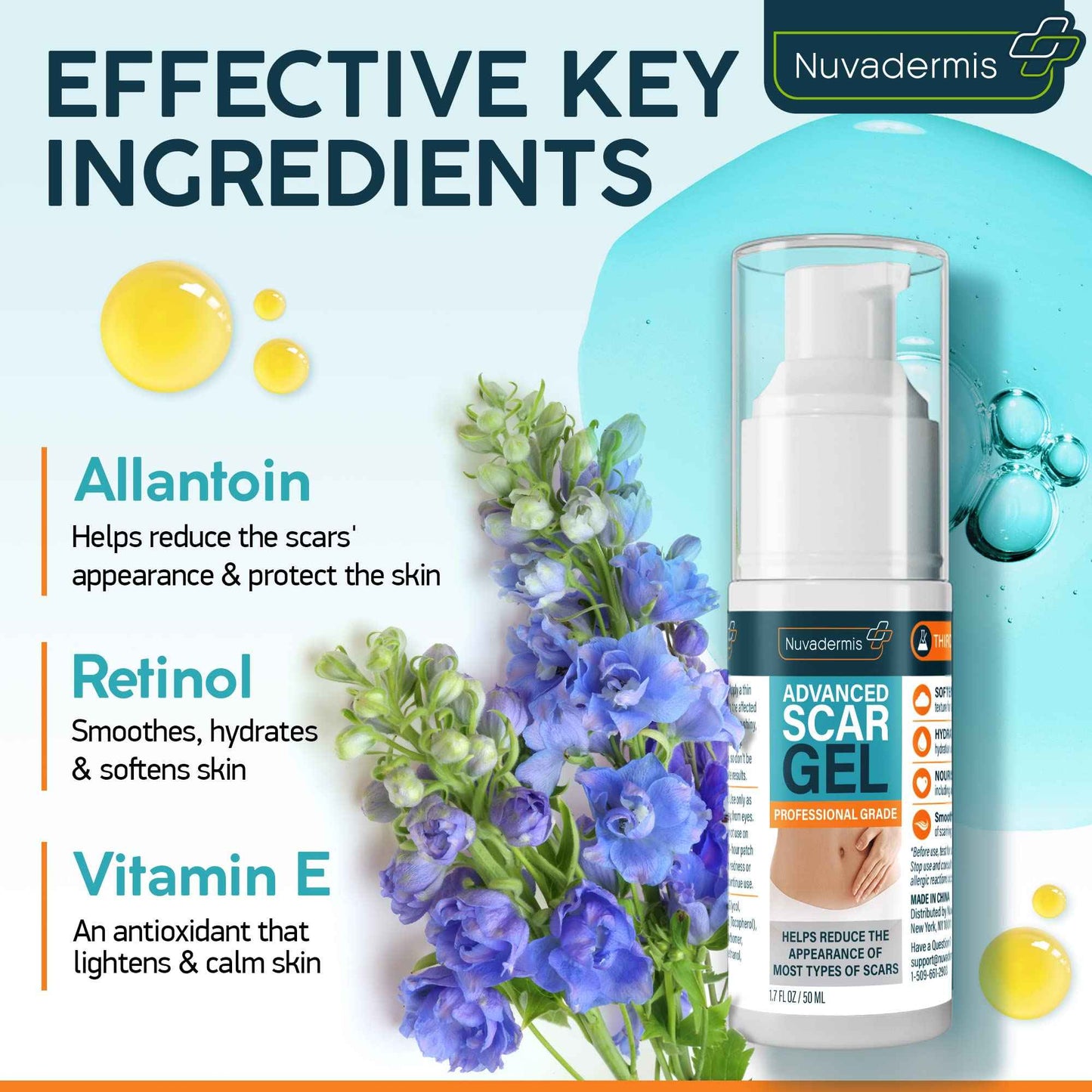 NUVADERMIS Silicone Scar Sheets & Scar Cream Gel - C-Section, Tummy Tuck, Keloid, Acne Removal Treatment - Advanced Post Surgery Supplies - Scars Removal Treatment