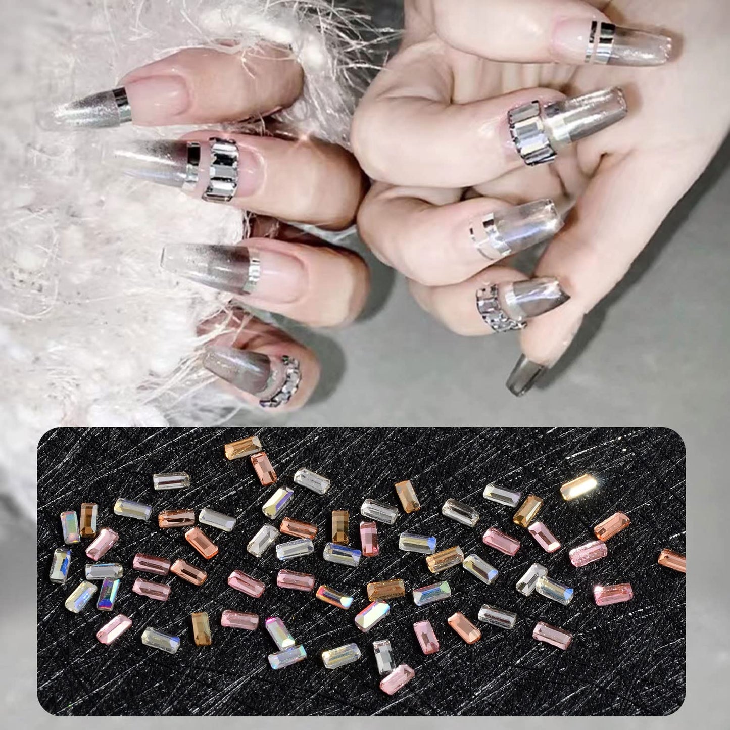 Katfan 300Pcs Nail Charms for DIY Acrylic Flatback Nail Art Rhinestone 3D Nail Charms Square Rhinestone Crystals Design Nail Art Decorations Nail Art Accessories Nail Supplie Jewelry