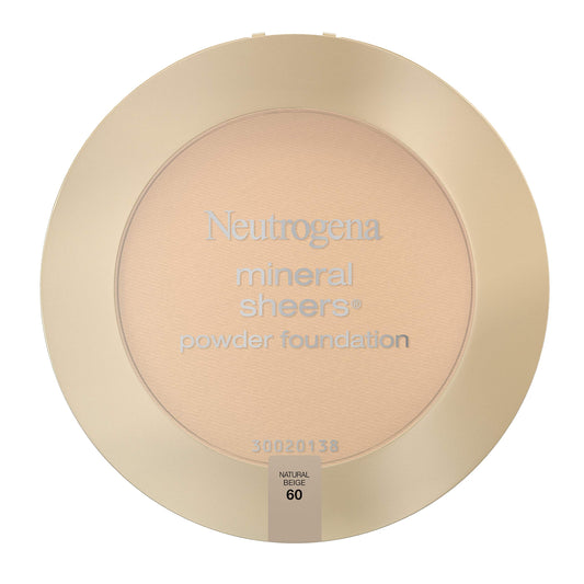 Neutrogena Mineral Sheers Compact Powder Foundation, Lightweight & Oil-Free Mineral Foundation, Fragrance-Free, Natural Beige 60, .34 oz