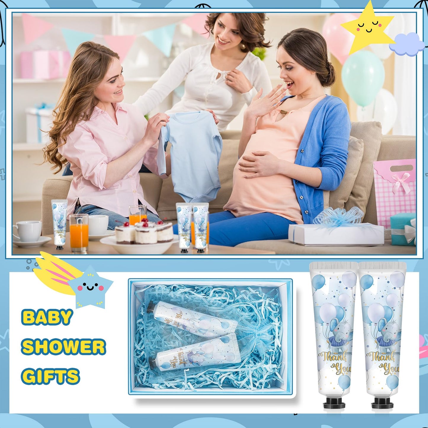 Swiffen 48 Sets Baby Shower Hand Cream Bulk Baby Shower Favors Bridal Shower Hand Cream Thank You Hand Cream for Guests Travel Size Hand Lotion with Organza Bags(Baby Boys)