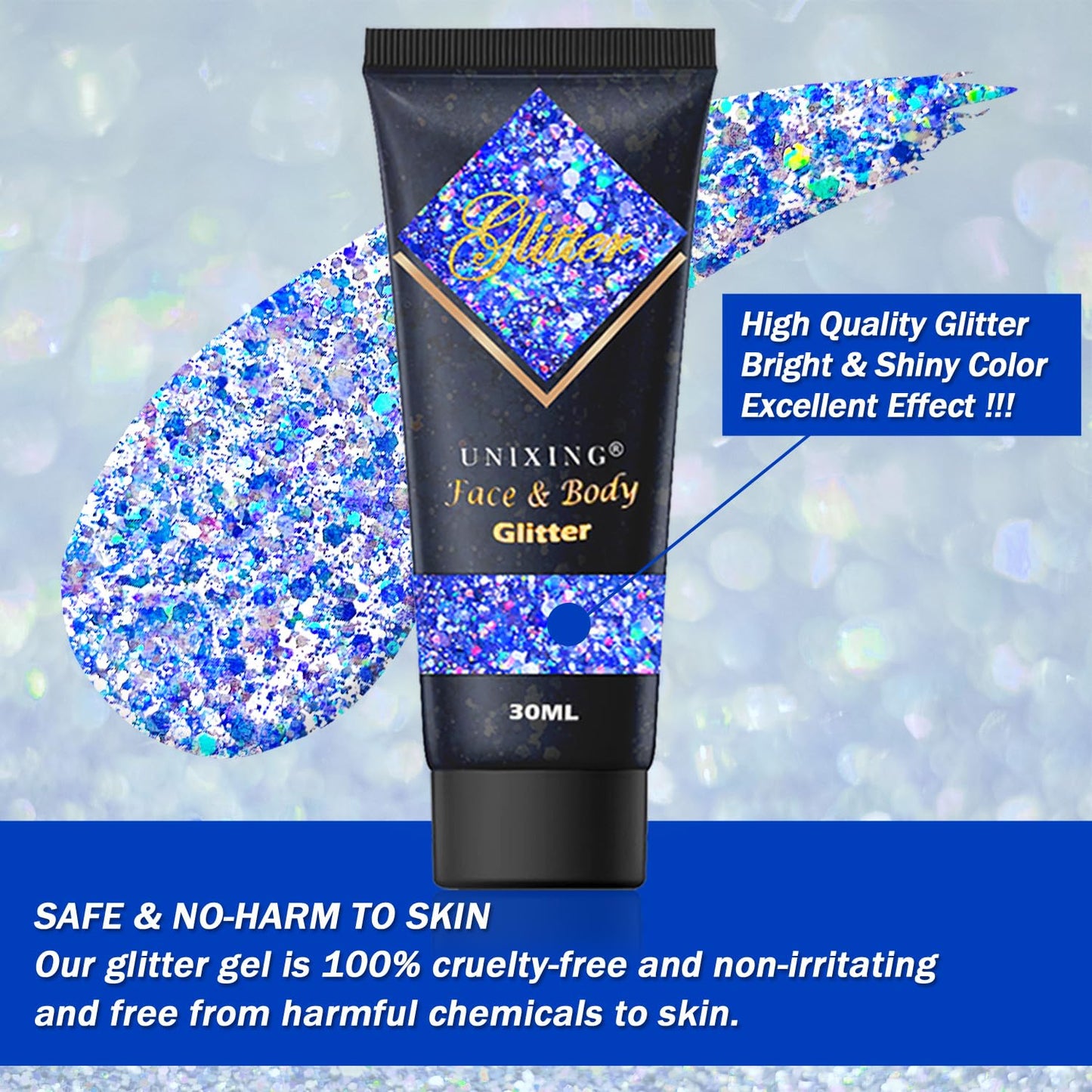 Holographic Body Glitter Gel, Face Glitter Gel for Body Face Hair Lip Makeup, Sparkling Glitter Long-Lasting Liquid Sequins for Women Girls Perfect for Music Festival Halloween Concerts Mardi Gras