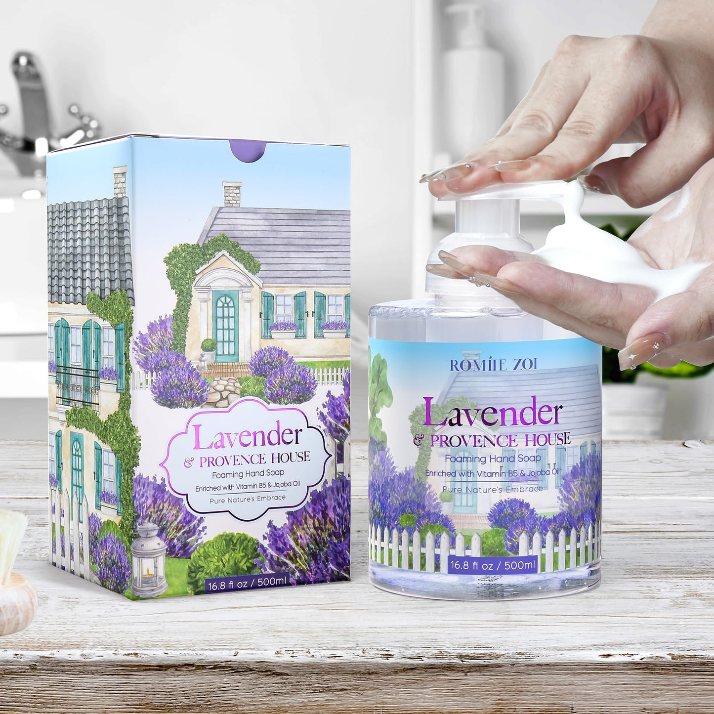 ROMIIE ZOI Foaming Hand Soap with Gift Box- Lavender & Provence - Biodegradable Formula Moisture & Revitalize - 500ml/ 16.8oz