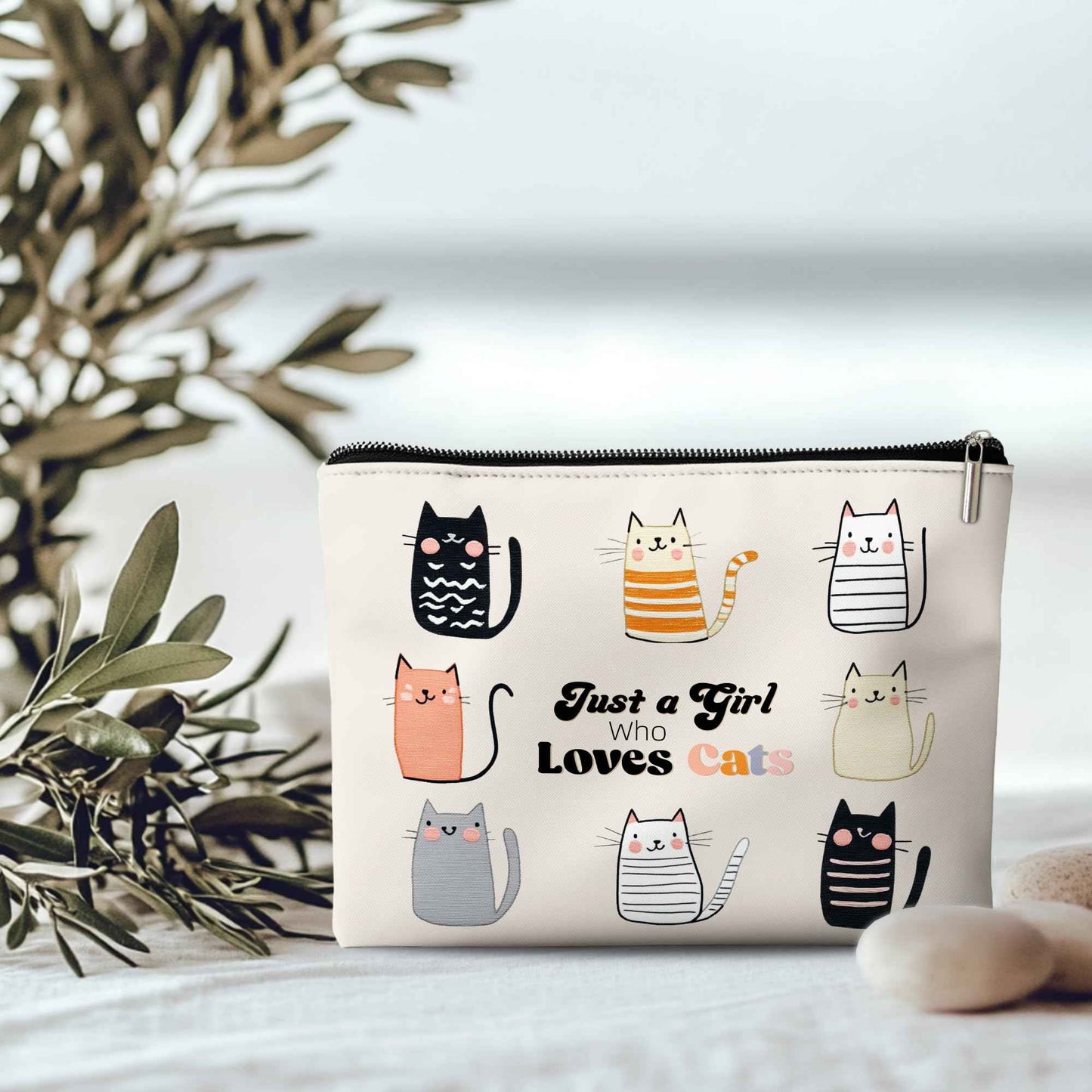 Rone168 Cute Cat Lover Gifts for Women Makeup Bag, Cat Lover, Just a Girl Who Loves Cats Organizer Bag. 10x7 Inches