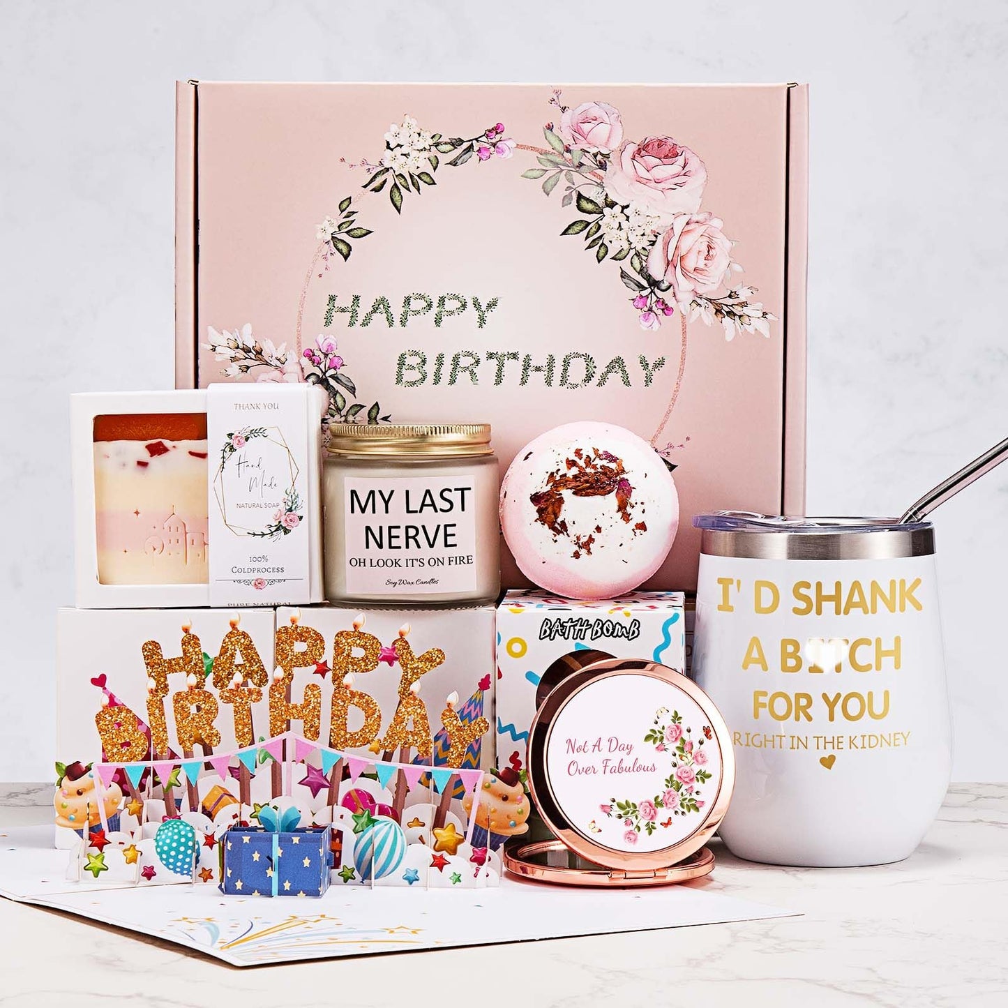 Birthday Gifts for Women,Happy Bath Set Relaxing Spa Gift Baskets Ideas Her, Sister, Female Friends, Coworker, Unique Gifts for Women Who Have Everything