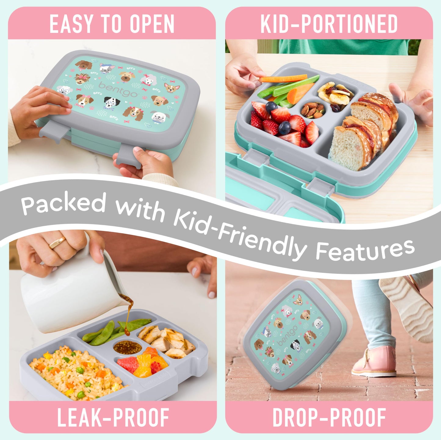 Bentgo Kids Prints Leak-Proof, 5-Compartment Bento-Style Kids Lunch Box - Ideal Portion Sizes for Ages 3-7, Durable, Drop-Proof, Dishwasher Safe, & Made with BPA-Free Materials (Puppy Love)