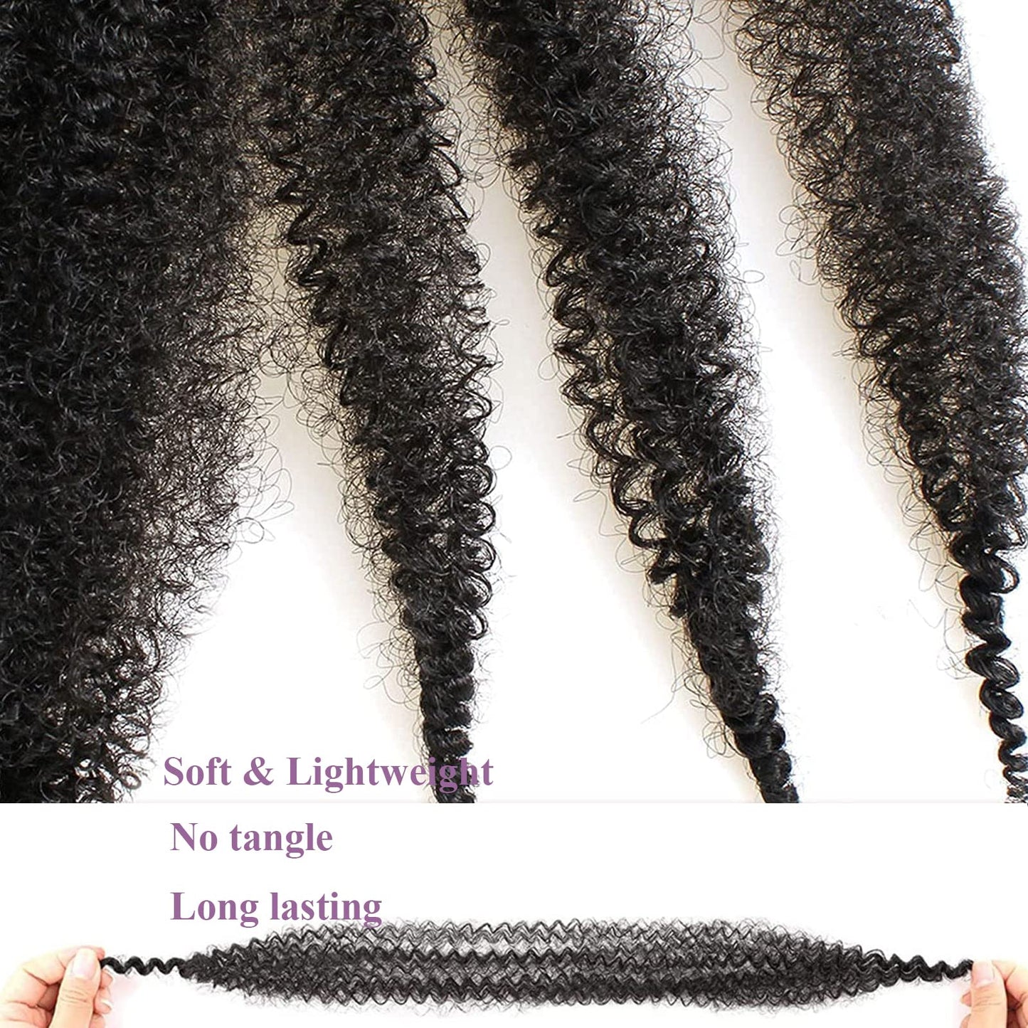 Viovian 8 Packs Springy Afro Twist Hair 16 inch Afro Spring Twist Hair Synthetic Kinky Marley Twist Braiding Hair Natural Black Wrapping Hair for Soft Locs (1b#)