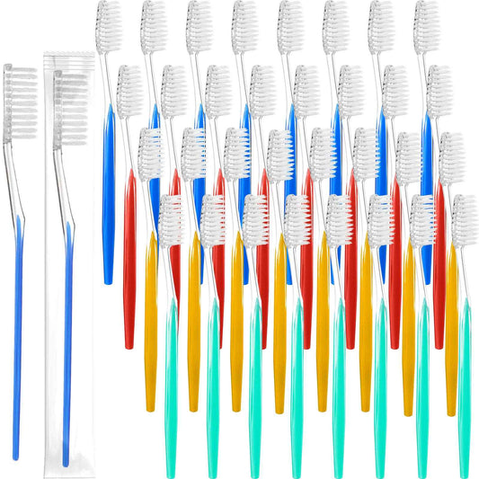 Patelai Disposable Toothbrushes Individually Wrapped Toothbrushes Medium Soft Bristle Tooth Brush Manual Disposable Travel Toothbrush Set for Adults Kids Travel Toiletries, 4 Colors (200 Pieces)