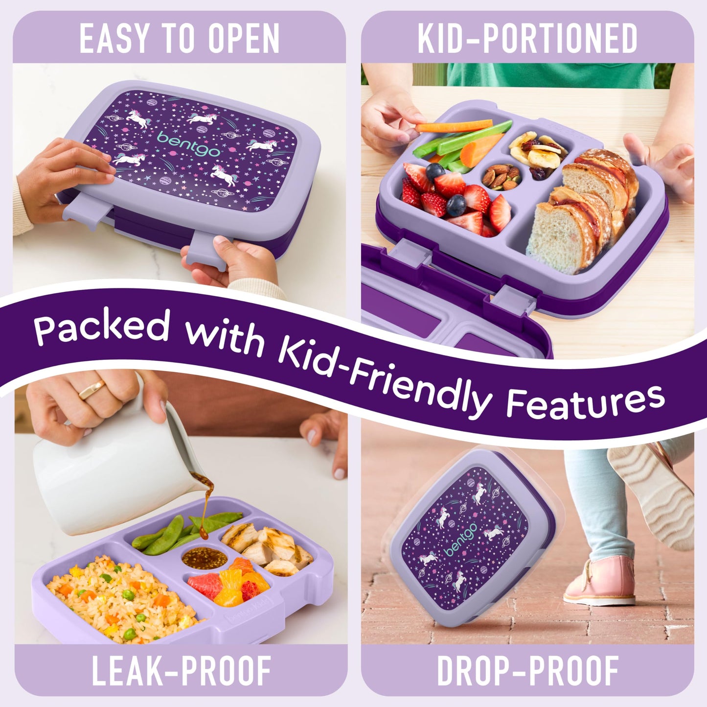 Bentgo Kids Prints Leak-Proof, 5-Compartment Bento-Style Kids Lunch Box - Ideal Portion Sizes for Ages 3-7, Durable, Drop-Proof, Dishwasher Safe, & Made with BPA-Free Materials (Unicorn)