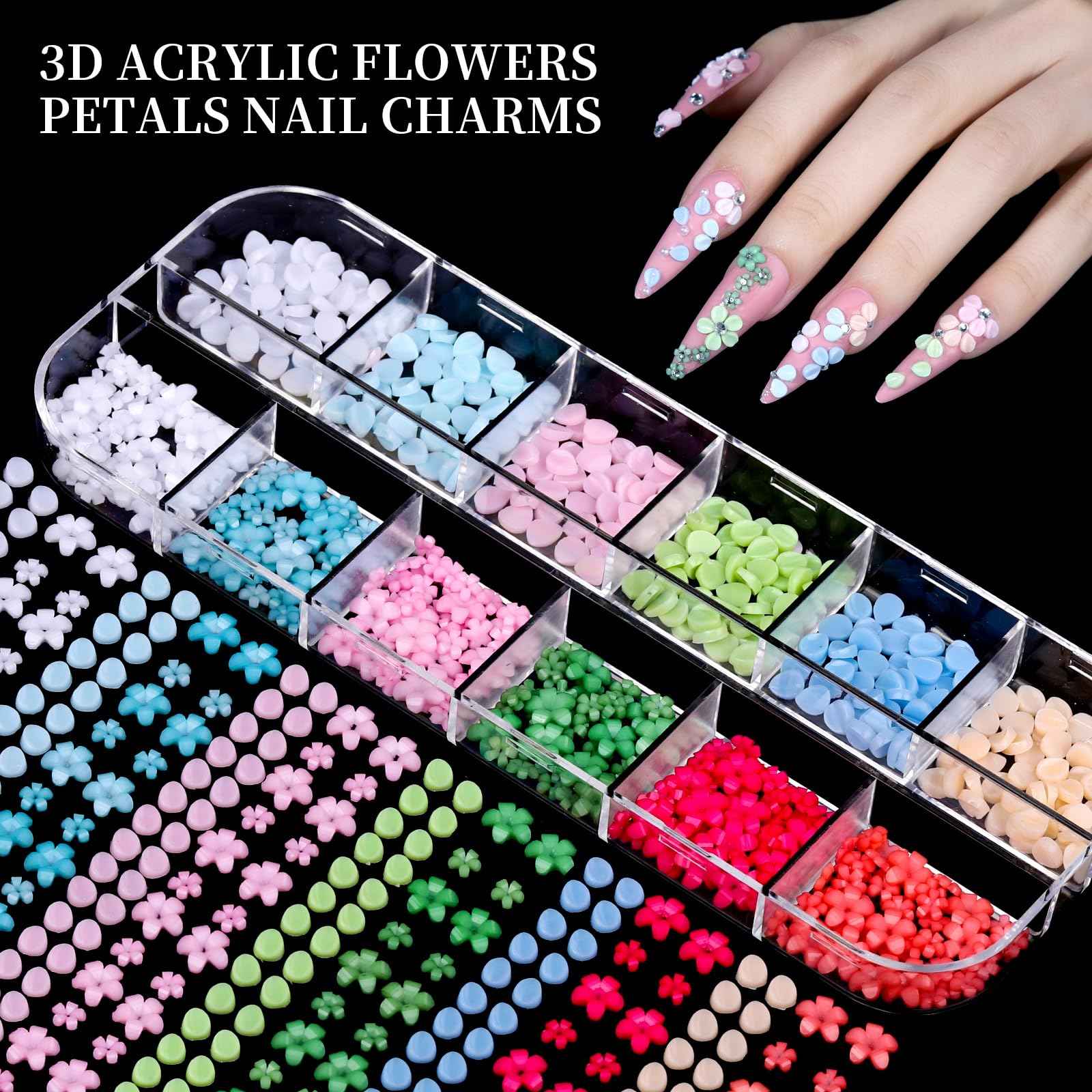 FANDAMEI Nail Charms, 8-Box Nail Charms and Gems, Fruit Bow Hawaii Flowers Petals 3D Nail Art Charms Bulk, Charms Y2K for Nails, Colorful Bubble Beads Nail Rhinestones, Gold Studs Nail Pearls for DIY