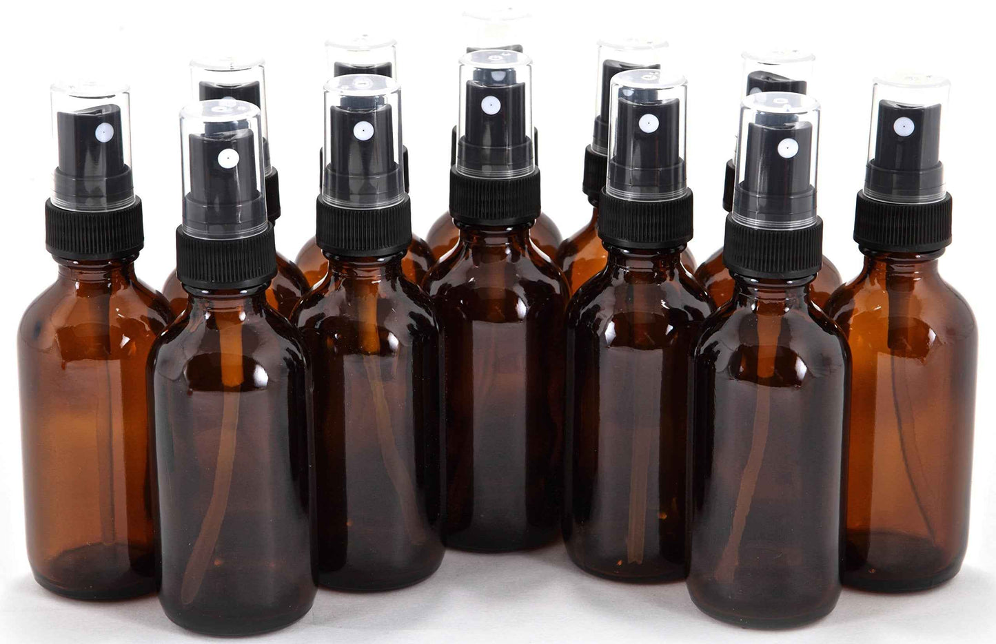 Vivaplex 12, Amber, 2 oz Glass Bottles, with Black Fine Mist Sprayers