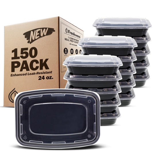 Freshware Meal Prep Containers [150 Pack] 1 Compartment with Lids, Food Storage Containers, Bento Box, BPA Free, Stackable, Microwave/Dishwasher/Freezer Safe (24 oz)