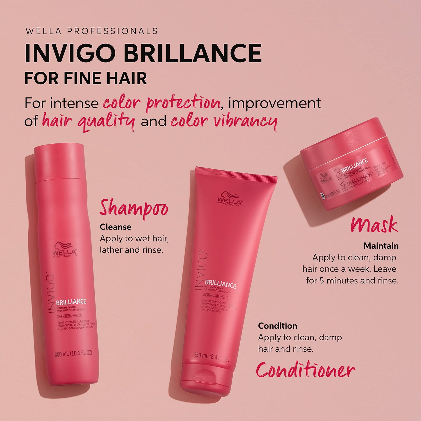 Wella Professionals Invigo Brilliance Hair Mask for Fine/Normal Colored Hair| Conditioning Treatment| Color Vibrancy Mask| 16.9 Fl Oz