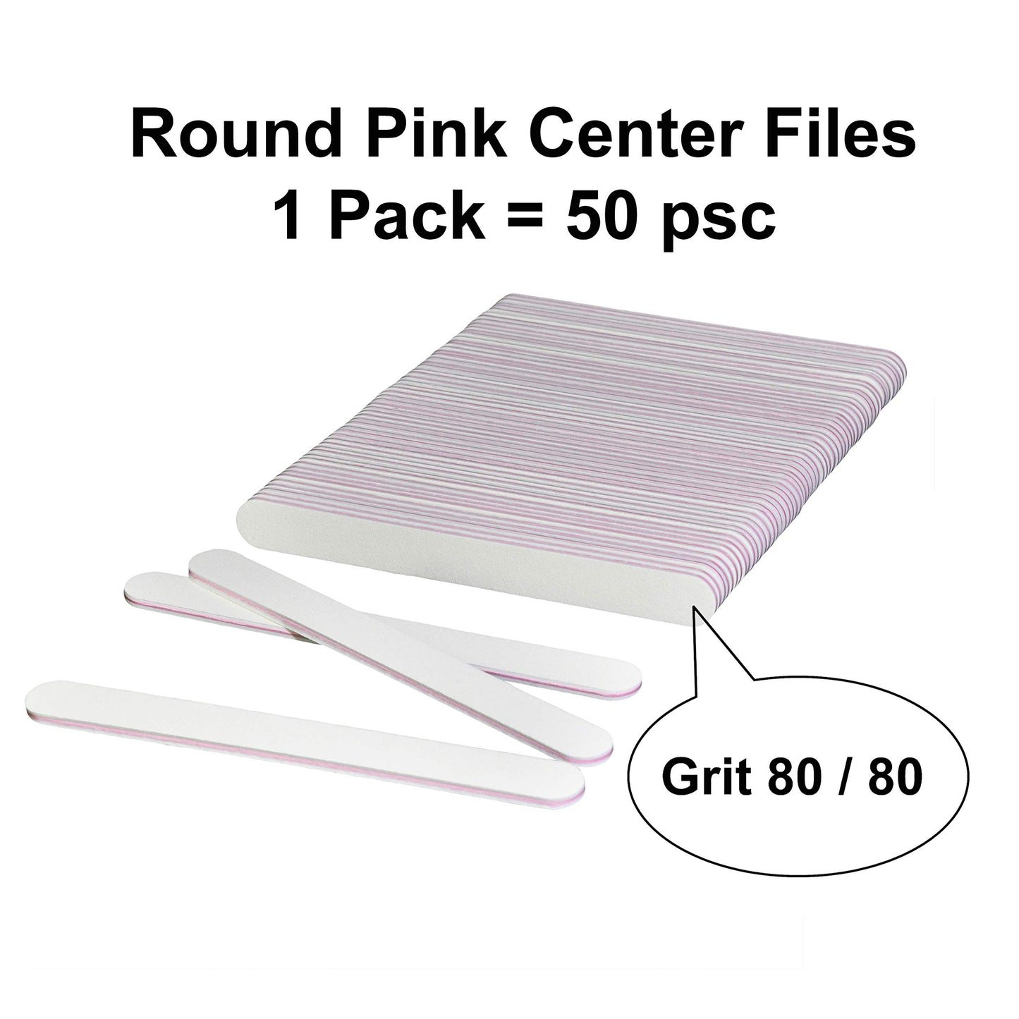 AMT 50 PCS Jumbo White Nail Files, White Nail File, Nail Files for Acrylic Nails, Emery Boards for Nails, 80/80 Grit Nail File (50 PCS Nail Files) (Grit 80/80 (Round, Pink))