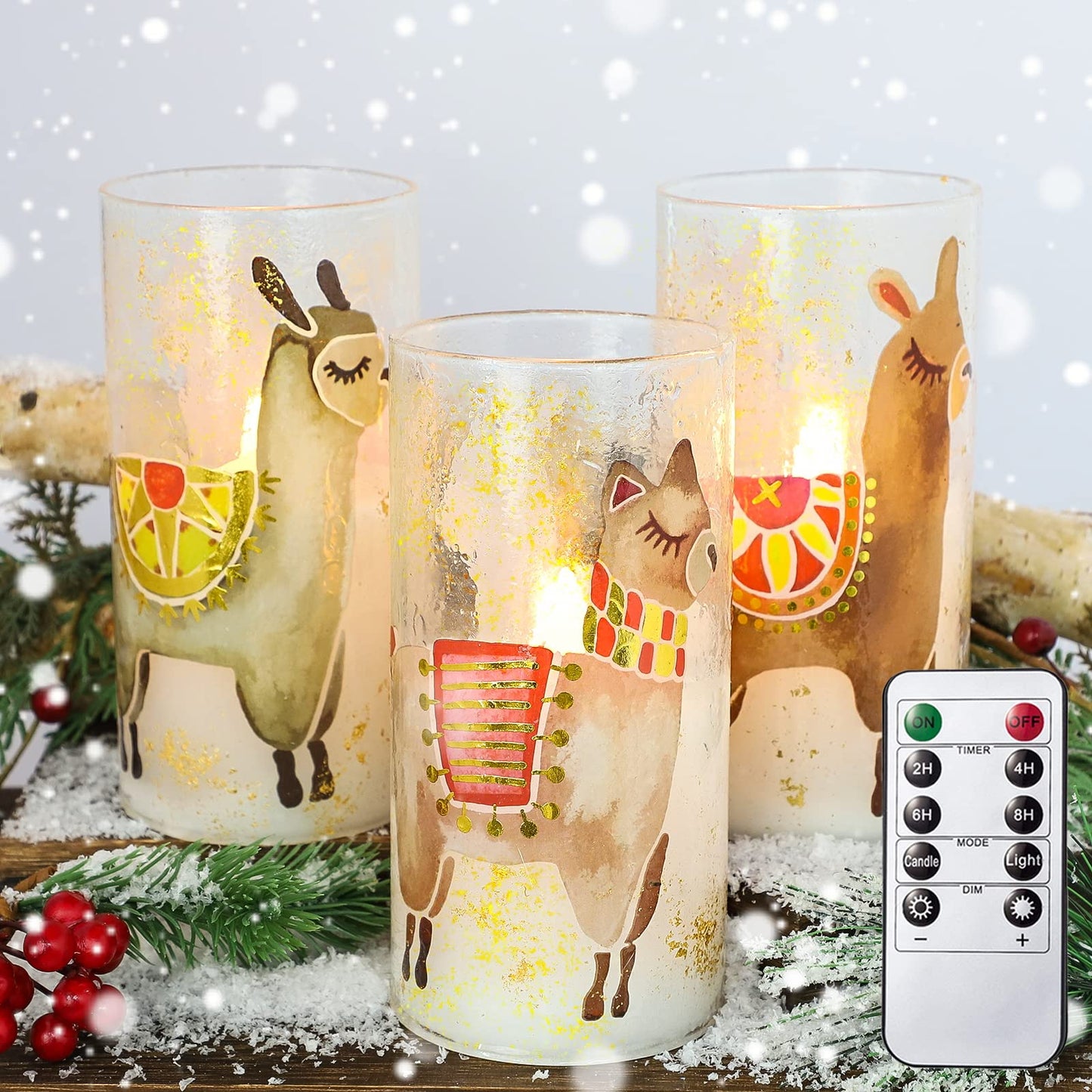 MELTONE Alpaca Flameless Candles Pet Theme Bronzing Process Sheep Flickering LED Candles with Remote - Home Party Bedroom Christmas Decor - Set of 3