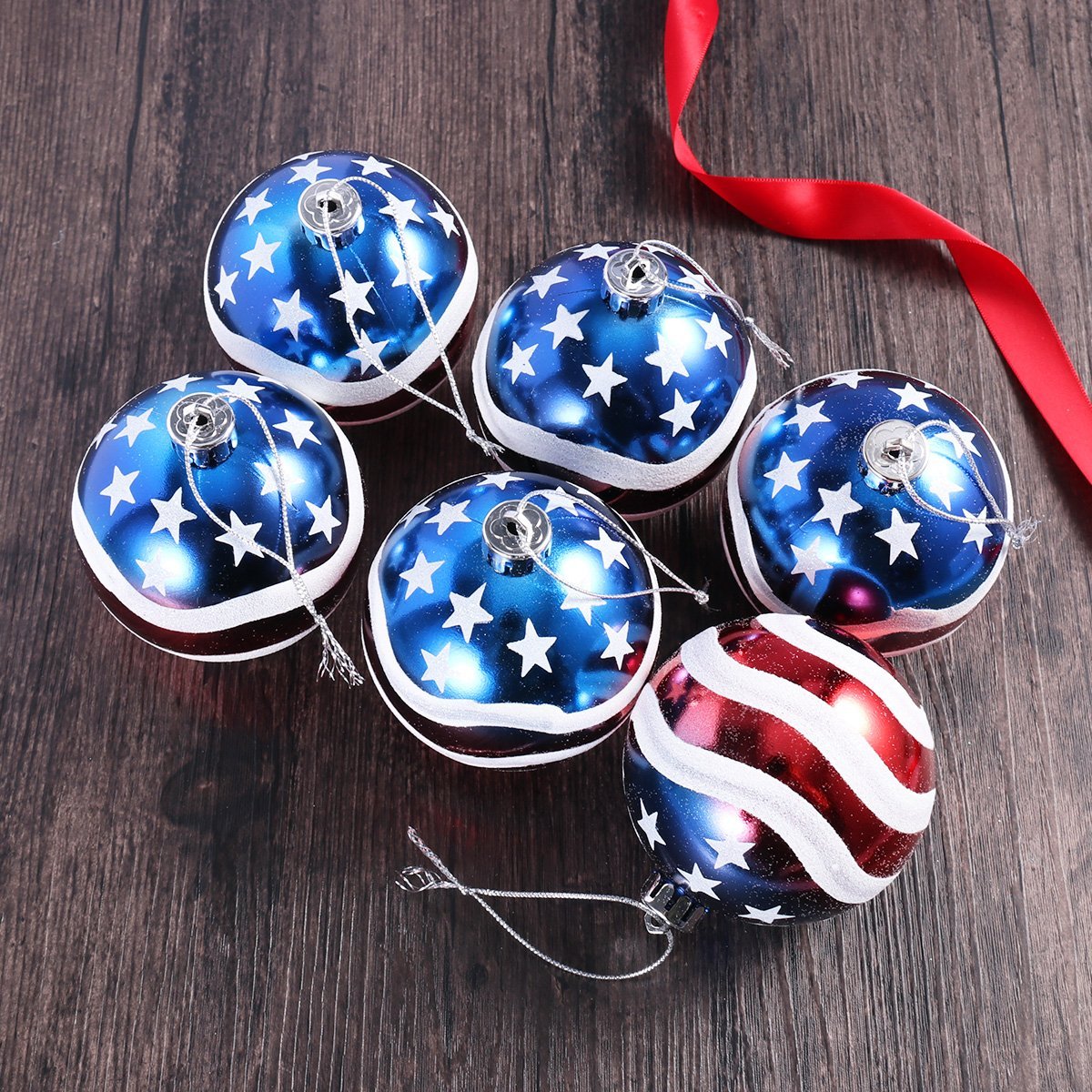 24pcs 3-1/4" (80mm) American Patriotic Christmas Ball Ornaments July of 4th Ball Hanging Independence Day Party Decor Holiday Wedding Tree Decorations