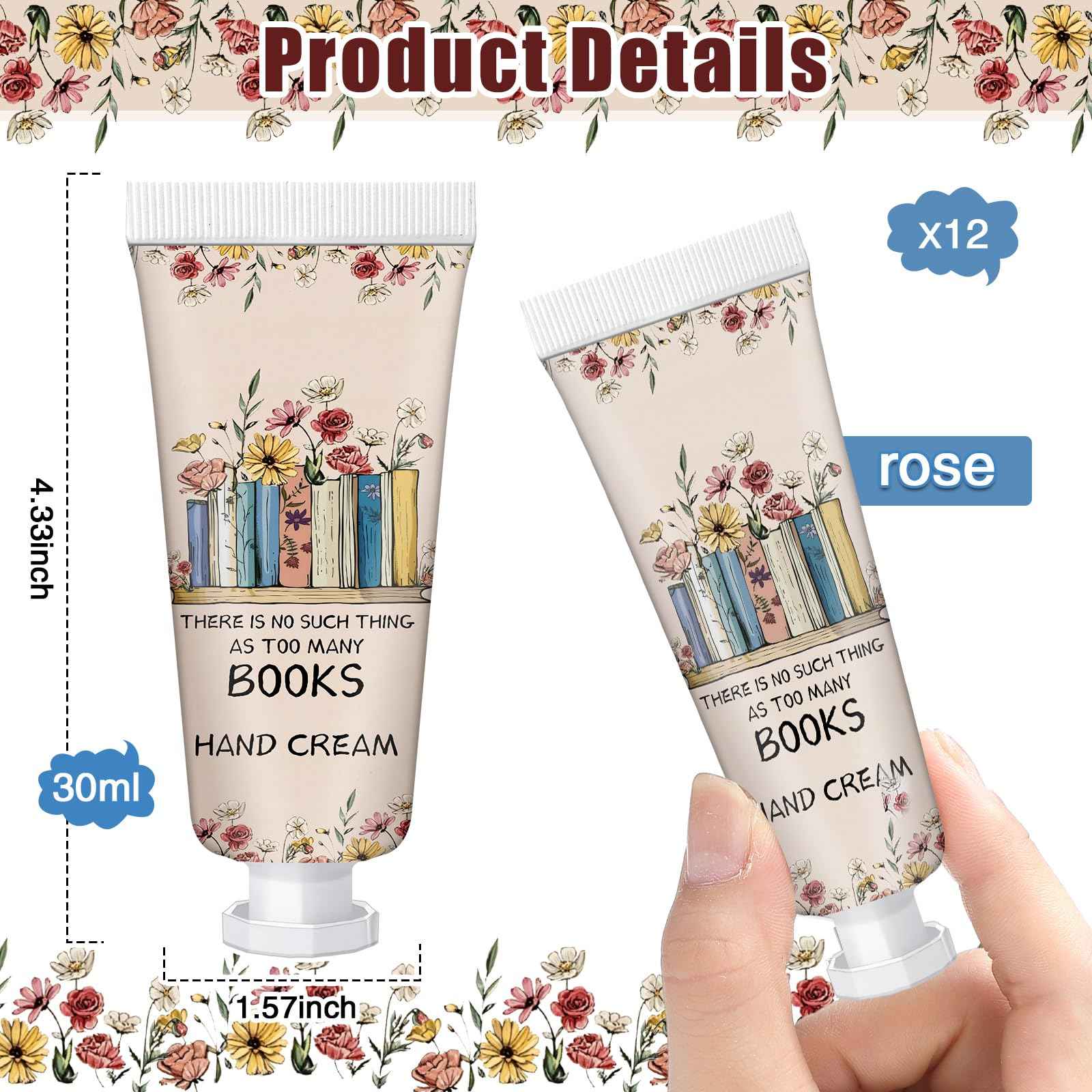Leelosp 12 Pcs Christmas Hand Cream Mini Book Lover Gift for Women Hand Lotion Travel Size for Dry Cracked Hands Book Club Gifts Bulk Christmas Stocking Stuffer