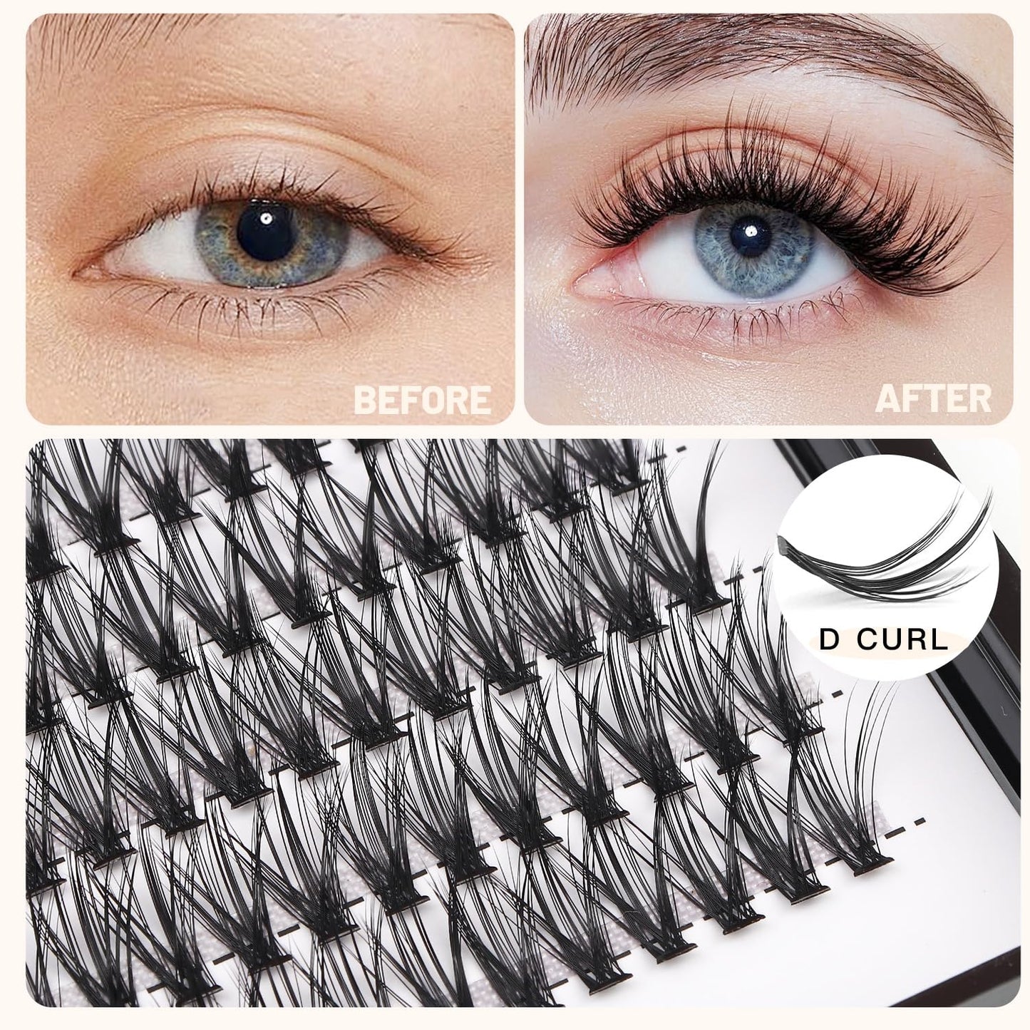 Bodermincer Lash Cluster D Curl 8-20mm To Choose Lash Clusters Natural 7D.10D.12D.15D.20D.30D.40D.50D.60D.80D.100D Cluster Eyelash Extensions Individual Lashes Cluster Wispy (30D-D Curl-9mm)