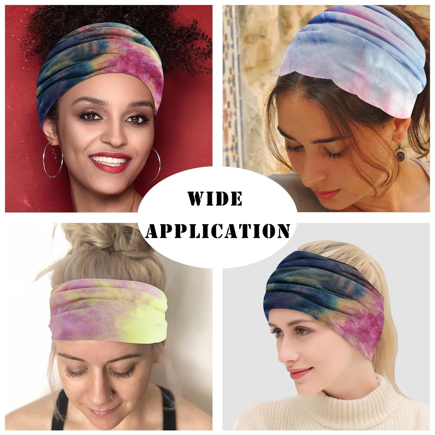 FULZTEY Wide Headbands for Women Cute Boho Hairbands Tie Dye Headwraps Elastic Workout Yoga Sweat Band Non Slip Bandanas Knot Turban Fashion Head Bands for Women's Hair Accessories Teenage Girls 3Pcs