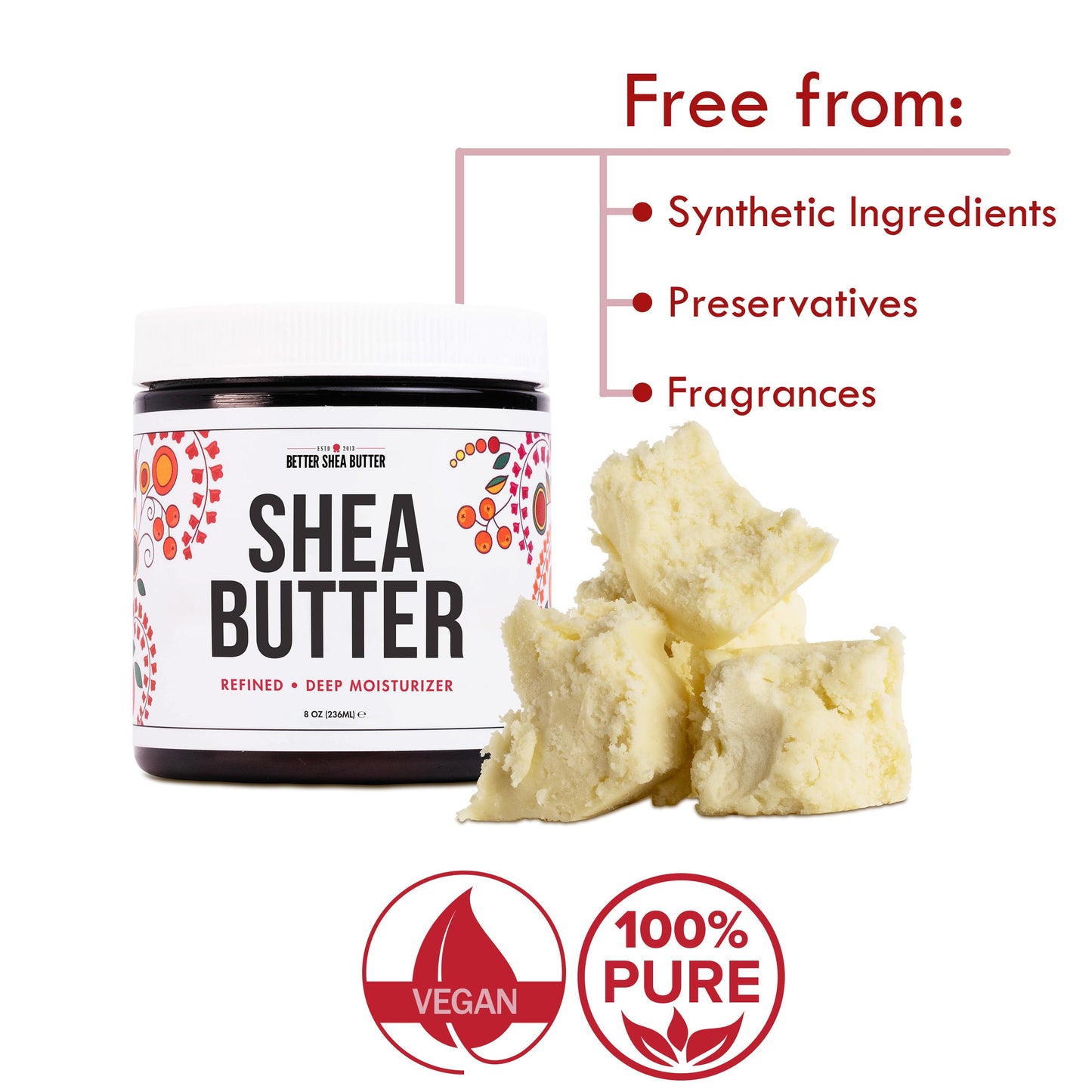 Refined Shea Butter Unscented - 100% Pure African Shea Butter for Hair & Dry Skin - Shea Butter Soap Base - Face & Body Moisturizer, for DIY Whipped Body Butter & Lip Balm 8 oz Jar