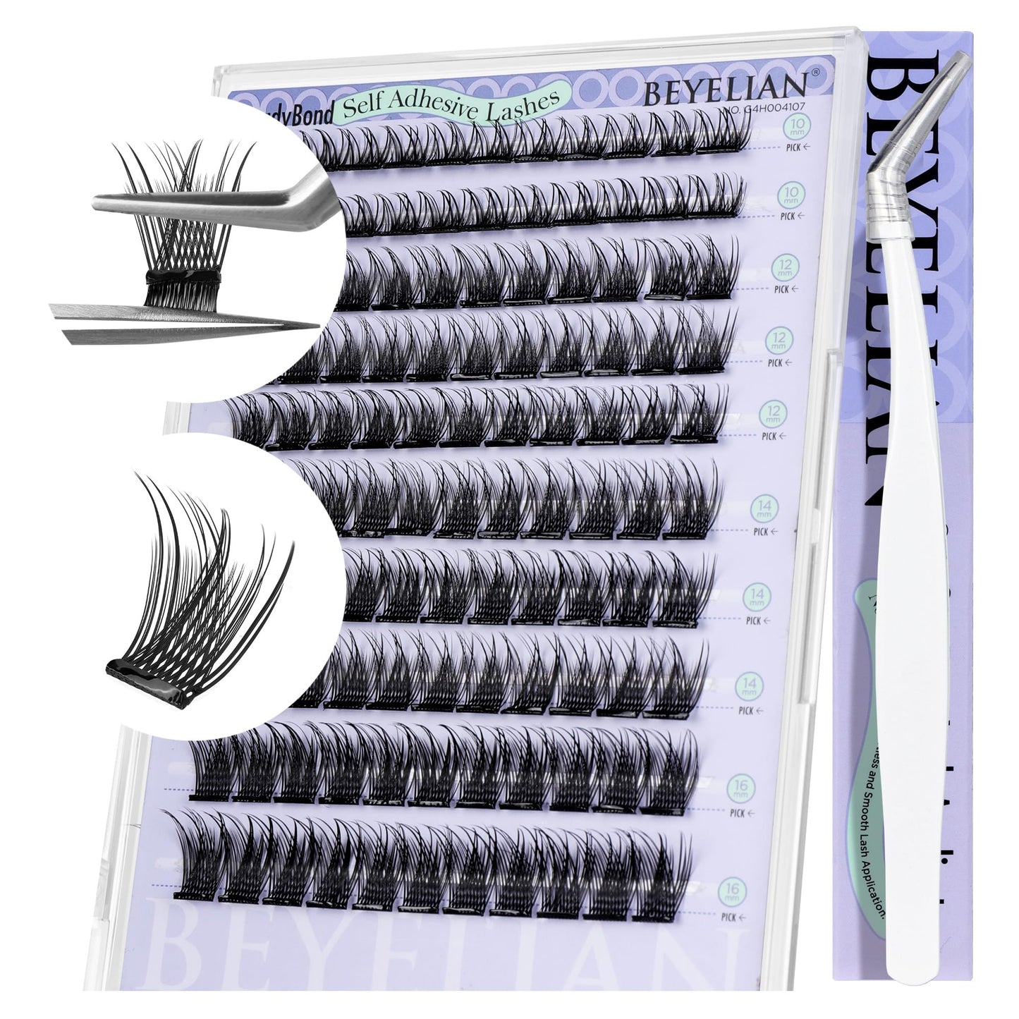 BEYELIAN Self Adhesive Eyelashes Kit, 110 Pcs Press On Lashes, Pre Glued Eyelash Clusters, Self Stick Cluster Lashes, No Glue No Remover Needed DIY Lash Extension Kit for Beginners (Y53)