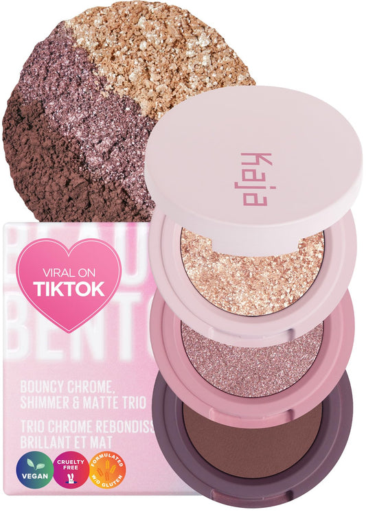 Kaja Eye Bento Collection - Bouncy Eyeshadow Trio | 17 Mauve Bouquet | Mauve Berry Tone | Vegan, Cruelty free