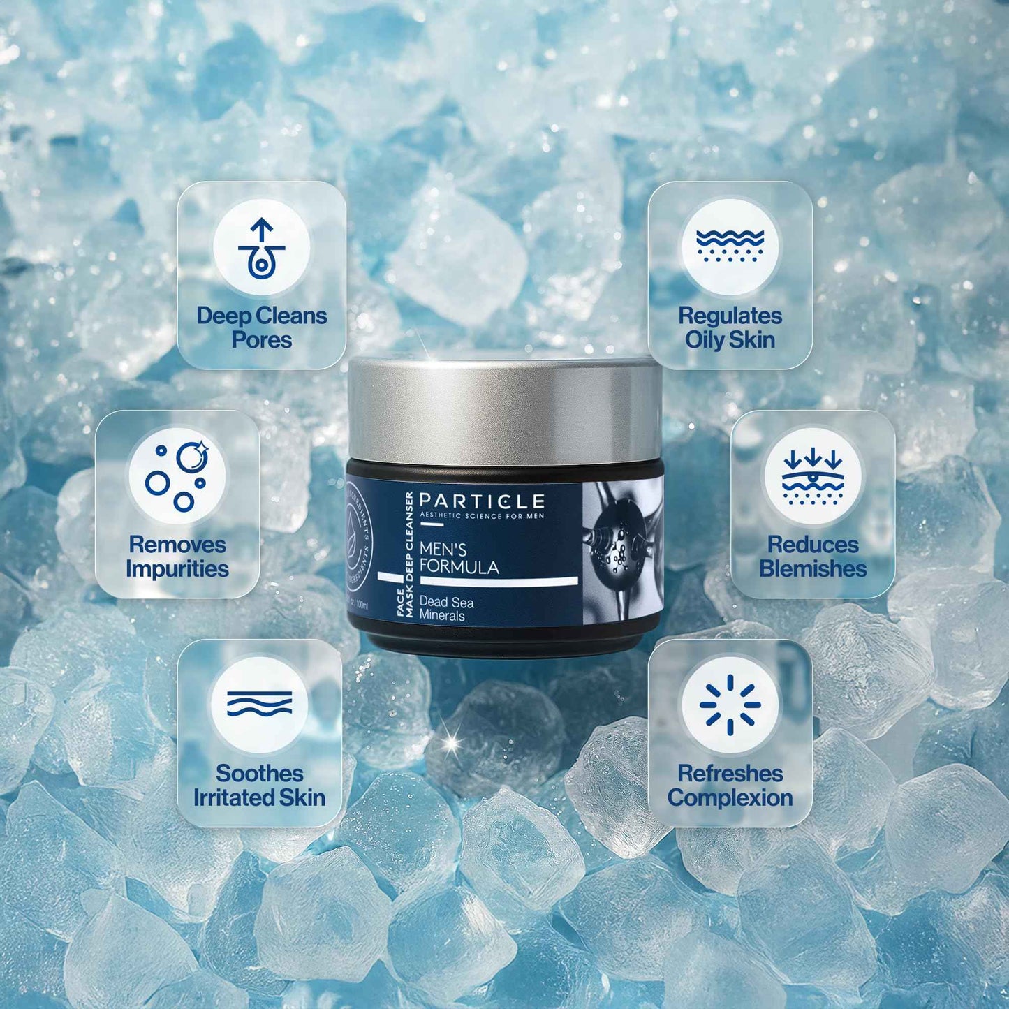 Particle Mineral Face Mask for Men, Hydrating and Deep Cleansing Clay with Charcoal, Aloe Vera, Panthenol & Dead Sea Minerals, Men's Cleanser, Refreshing Weekly Skin Care Routine, 3.38 FL OZ