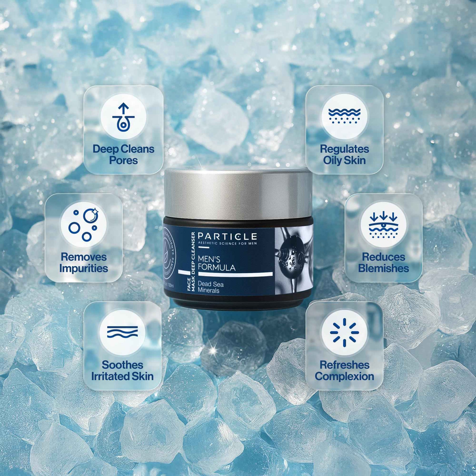 Particle Mineral Face Mask for Men, Hydrating and Deep Cleansing Clay with Charcoal, Aloe Vera, Panthenol & Dead Sea Minerals, Men's Cleanser, Refreshing Weekly Skin Care Routine, 3.38 FL OZ