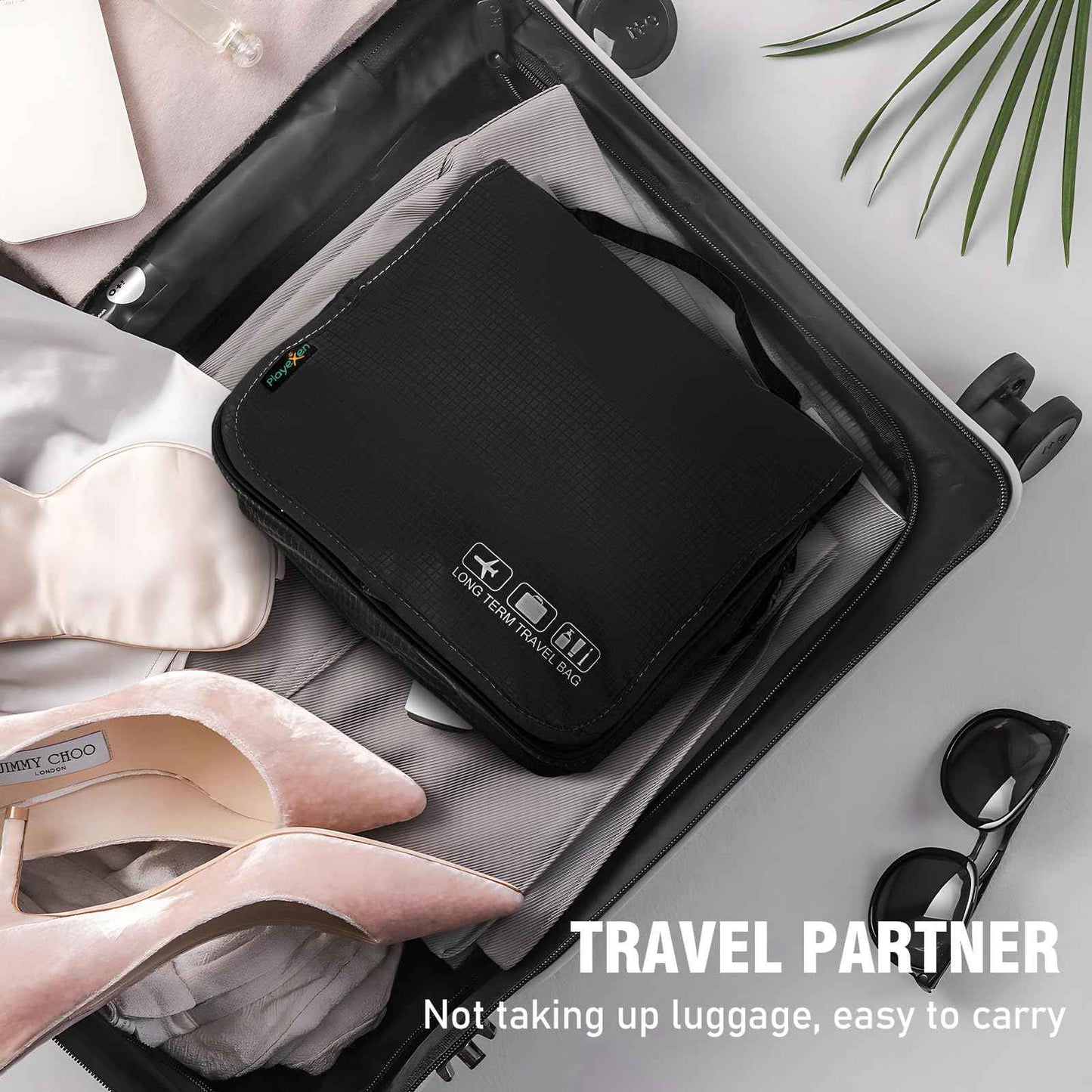 Playexen Hanging Travel Toiletry Bag, Portable Travel Cosmetic Organizer Bag for Women Men, Waterproof Toiletries Wash Bag with 4 Compartments & Hanging Hook (Black)