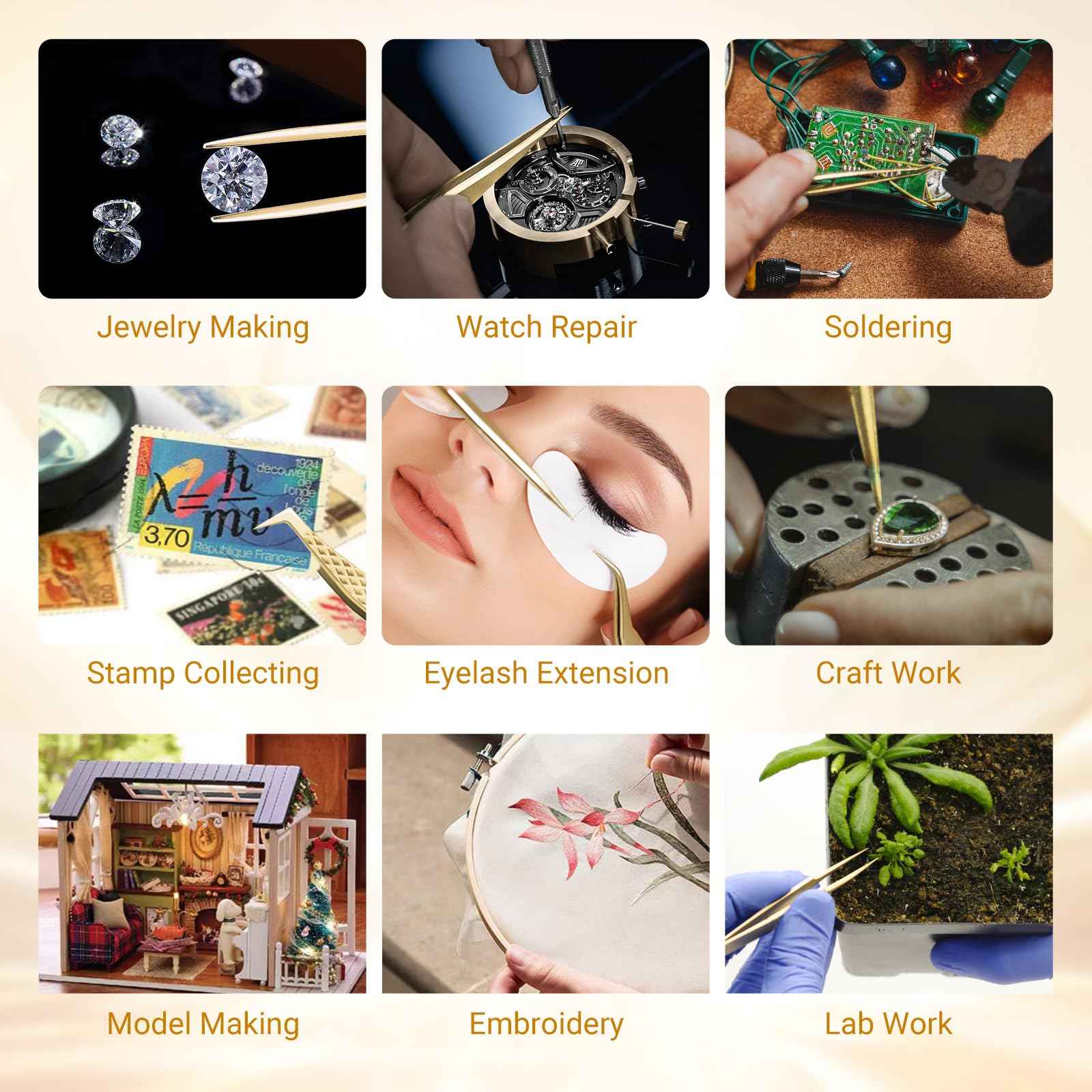 NAGARAKU Precision Fiber Tip Tweezer for Eyelash Extensions Diamond Grip Anti-Static Anti-Slip Premium Gold Stainless Steel Curved Volume Eyelashes Tweezers Supplies with Box(45 Degree Tweezer AG-07)