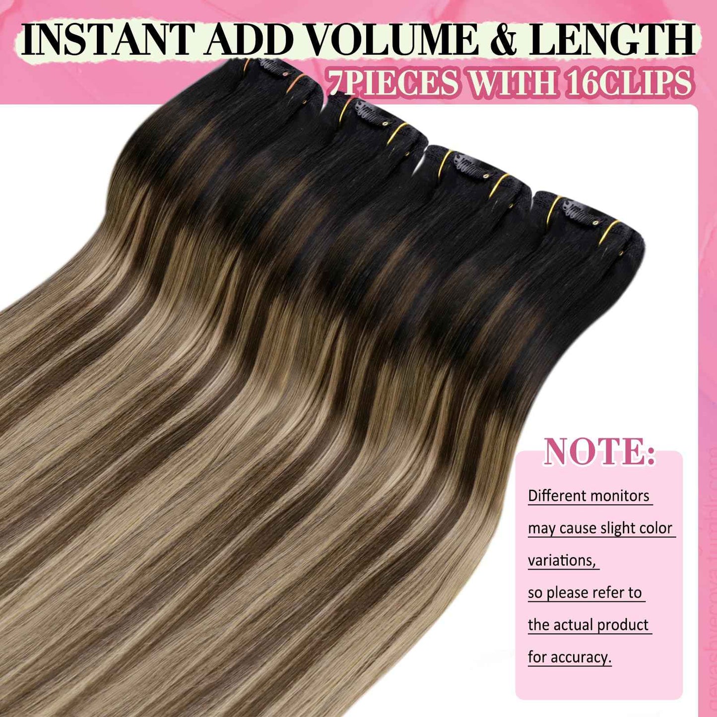 YoungSee 18 Inch Clip in Hair Extensions Black Ombre 120G Clip in Human Hair Extensions Balayage Natural Black Ombre Dark Brown Mix Caramel Brown Clip ins Extensions Ease of Use 18In 7Pcs
