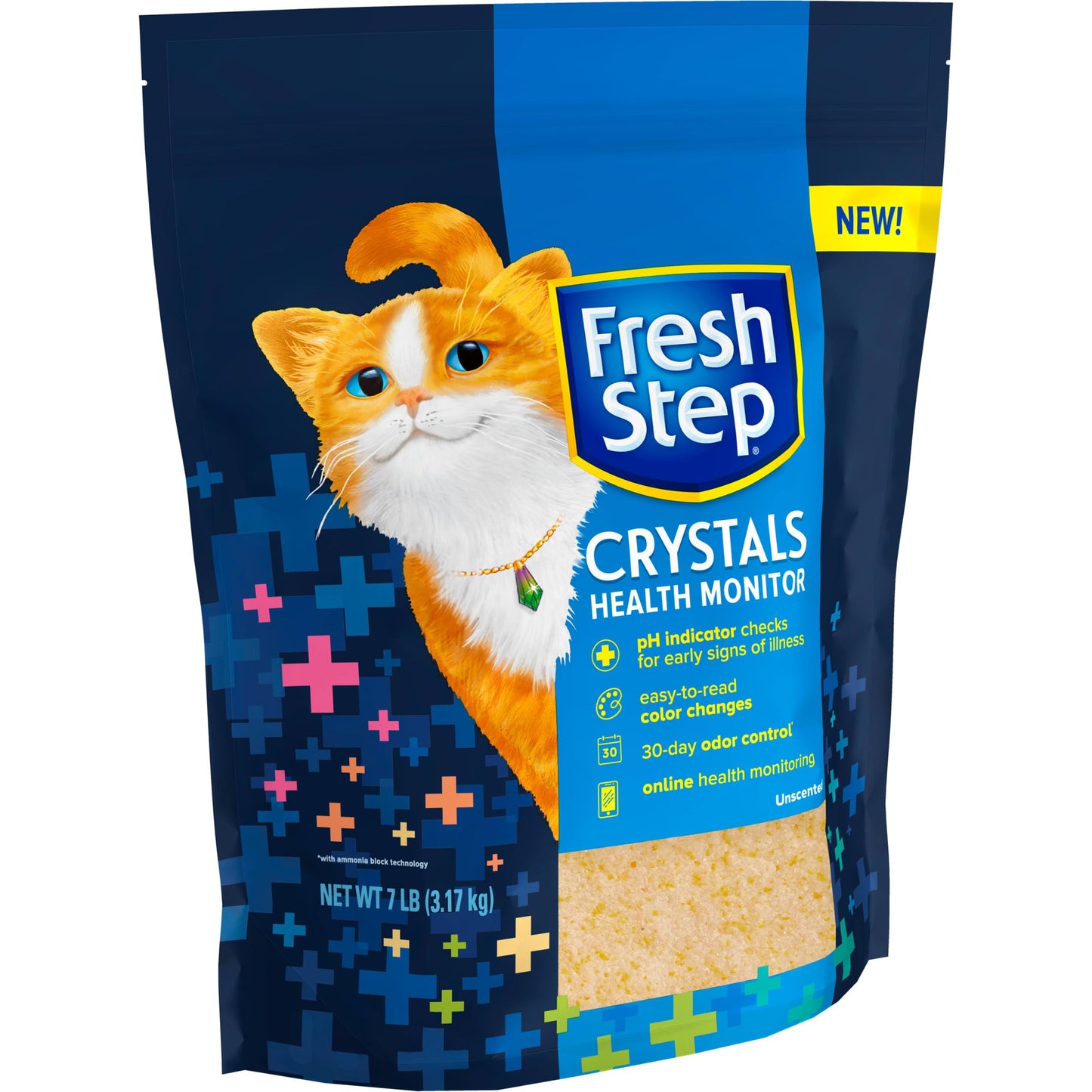 Fresh Step Health Monitoring Crystal Cat Litter, Non-Clumping, Color-Change pH Technology, Longest Lasting 30-Day Odor Control, 14 lb (2 Pack of 7 lb Bags)