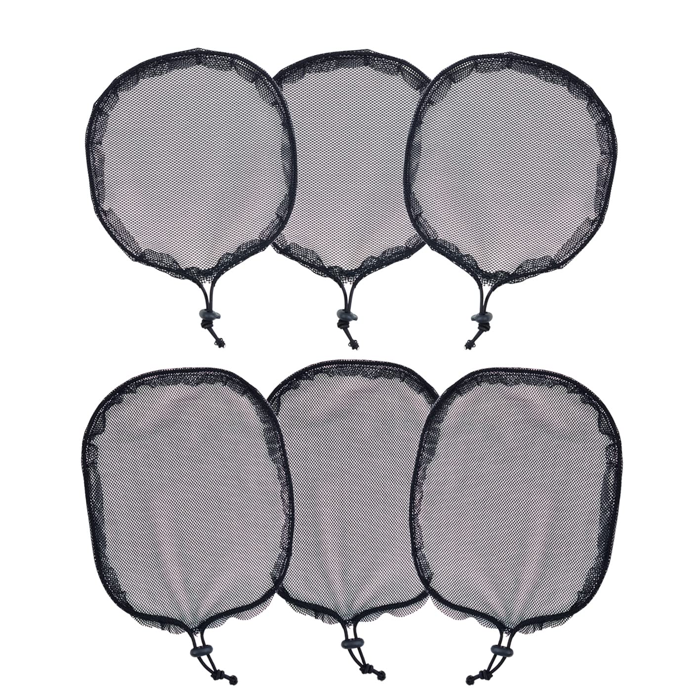 YTBYT 6 Pcs Black Weaving Net Cap Elastic Drawstring Ponytail Hair Net for Making Afro Puff Hair Bun Hair Wig Making Tools for Women (3 Pcs Round 3 Pcs Square)