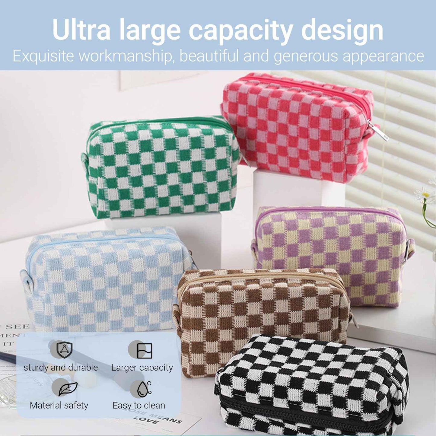EYNDYN 12 PCS Checkered Makeup Bag Cosmetic Bag for Women Checkered Pouch Plaid Makeup Bag for Women Large Capacity Pencil Case Makeup Brushes Storage Bag Travel Toiletry Bag Organizer