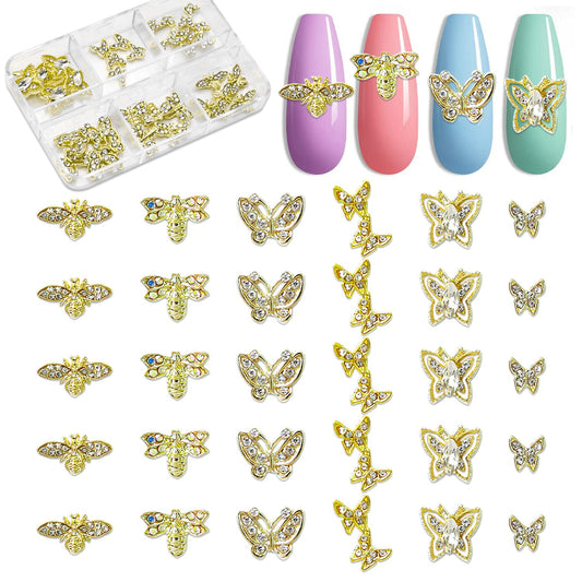 XEAOHESY 30pcs Alloy Gold 3D Butterfly Nail Charms for Nails Nail Butterfly Charms for Nails Gold Butterfly Nail Charms for Nails Gold 3D Nail Charms for Acrylic Nails