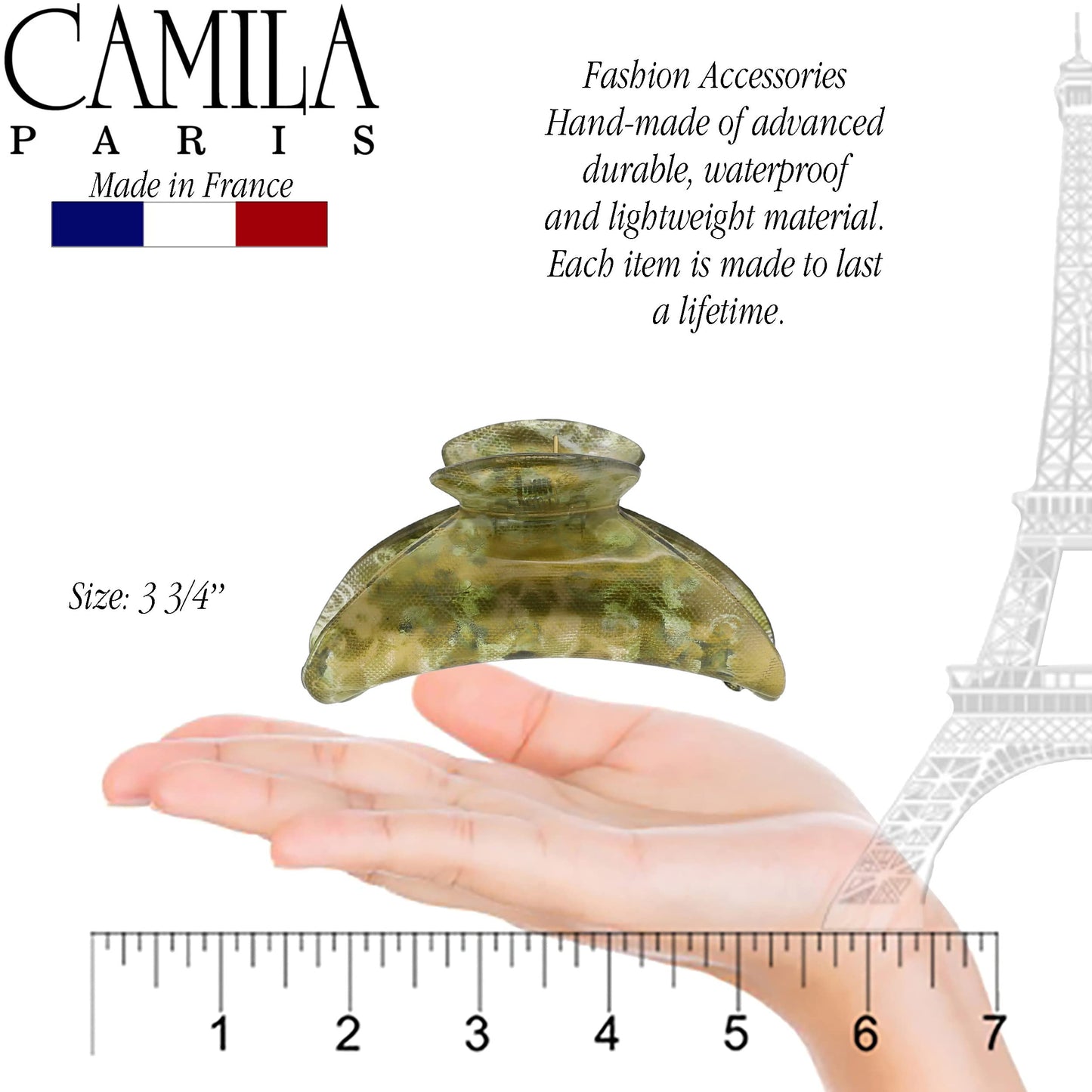 Camila Paris CP3424 French Hair Clip for Women Thick Hair for Long Curly Wavy Hair, Girls Hair Claw Clips Jaw, Durable Styling Big Claw Clip for Thick Hair, Strong Hold No Slip Grip, Made in France