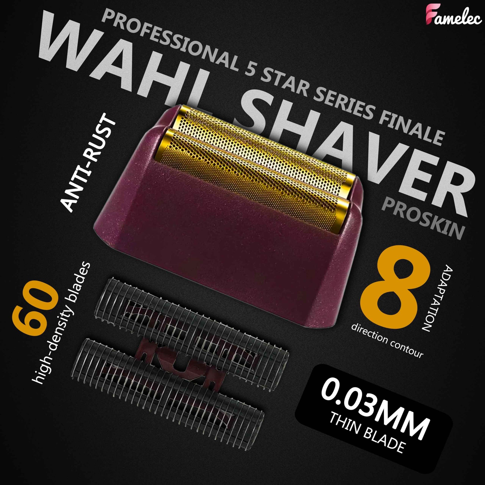 FAMELEC 2 Pack for Wahl Shaver Foil Replacement Professional 5 Star Series Finale Shaver, Fit for Foil Cutter Bar Assembly Gold Super Close Shaving Models 7031-100 7043-100 7031-200