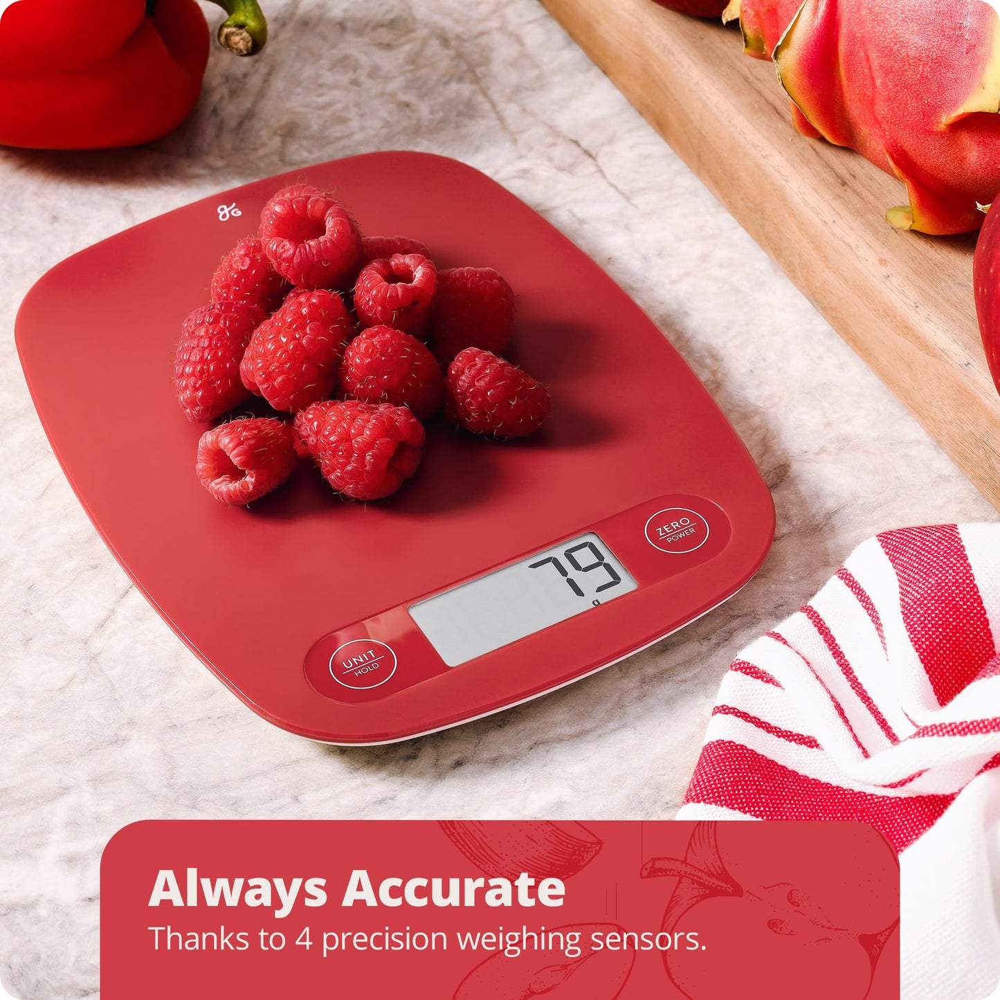 Greater Goods Digital Food Kitchen Scale (Cherry Red), Portion Helps Support The Charity Love146