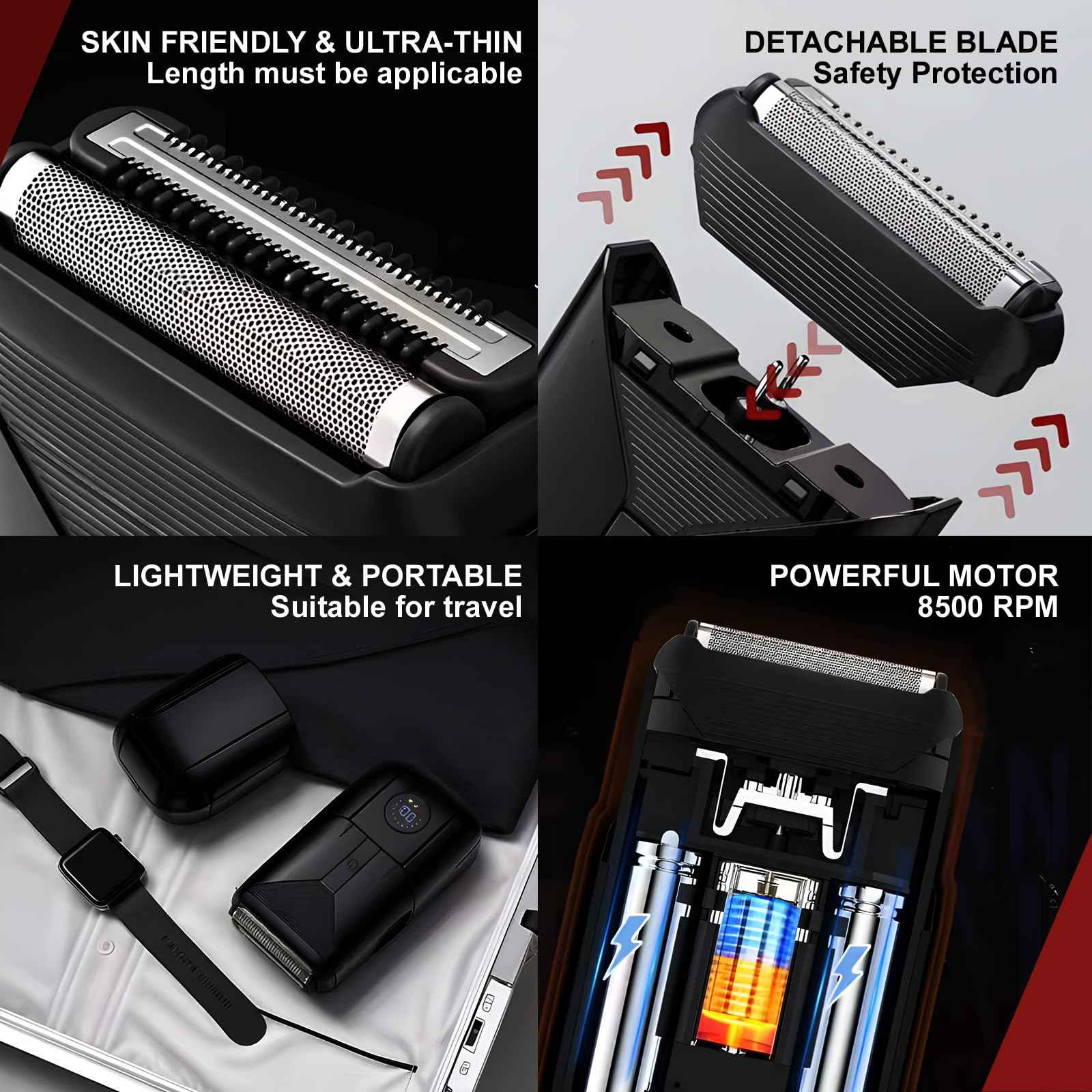 VNTGSHVER Foil Shavers for Men - Smooth & Close Electric Razor, USB-C Rechargeable Razor, High Precision Electric Face Shaver, Waterproof, Cordless, Dual-Action SkinSafe Foil Blades