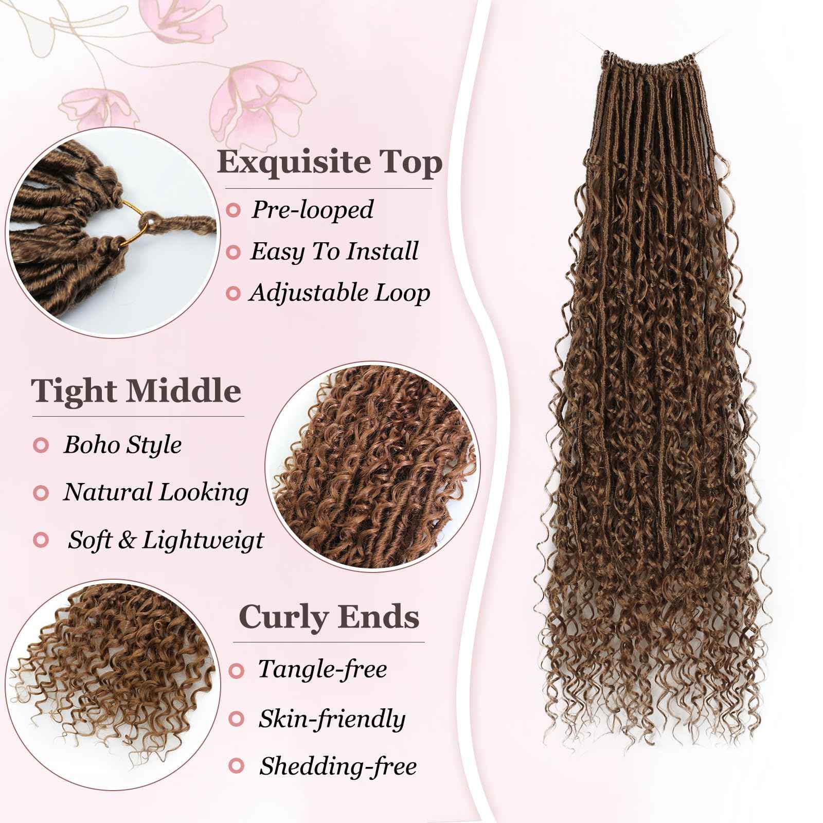 Haftaluv Boho Faux Locs Crochet Hair 9 Packs Long Goddess locs 30 Inch Boho Soft Locs With Curly Ends Pre Looped Bohemian River Loc Crochet Hair For Women (30 inch,#30)